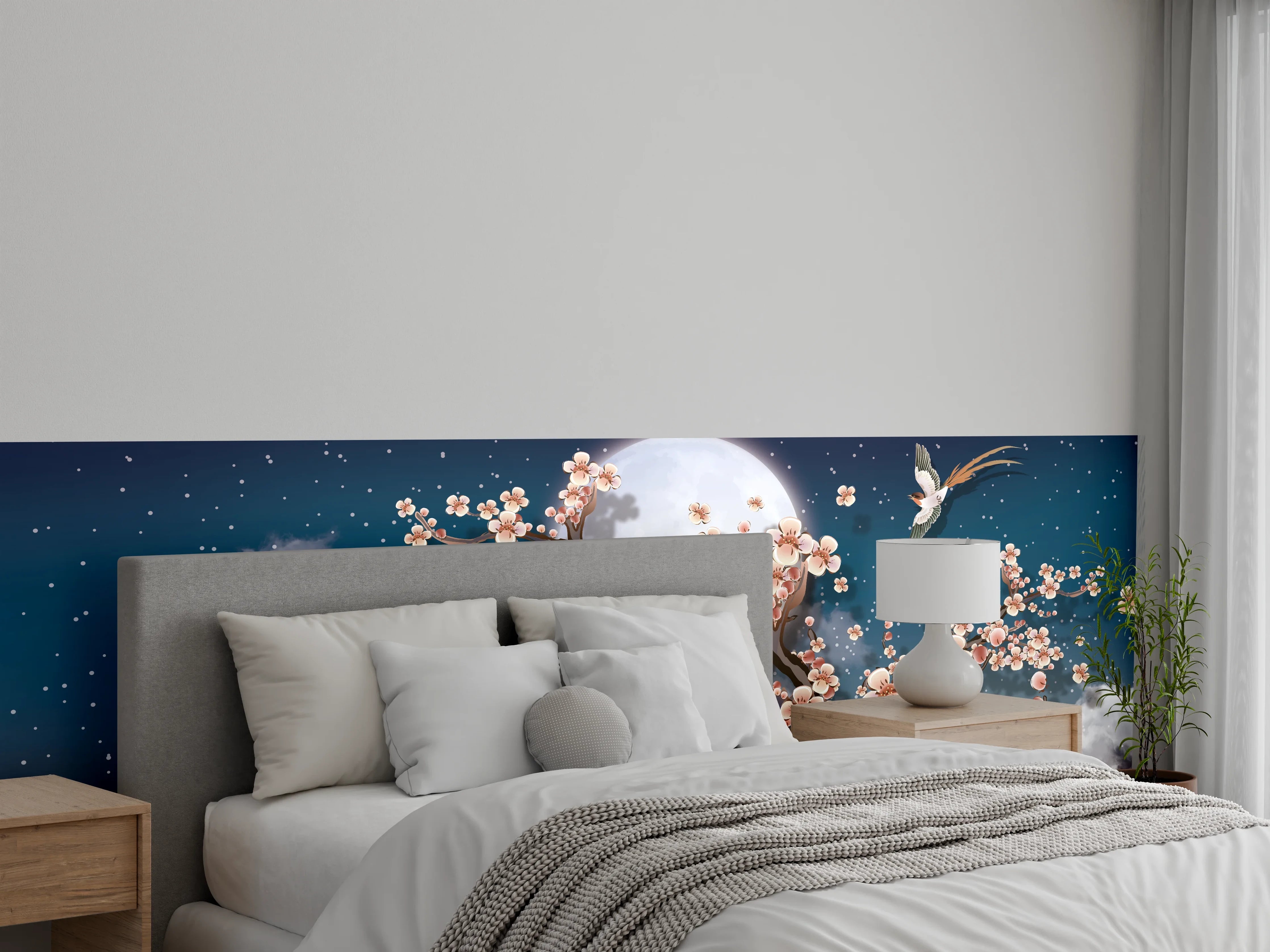 Wandverkleidung Schlafzimmer - Blumen und Vögel - Floral