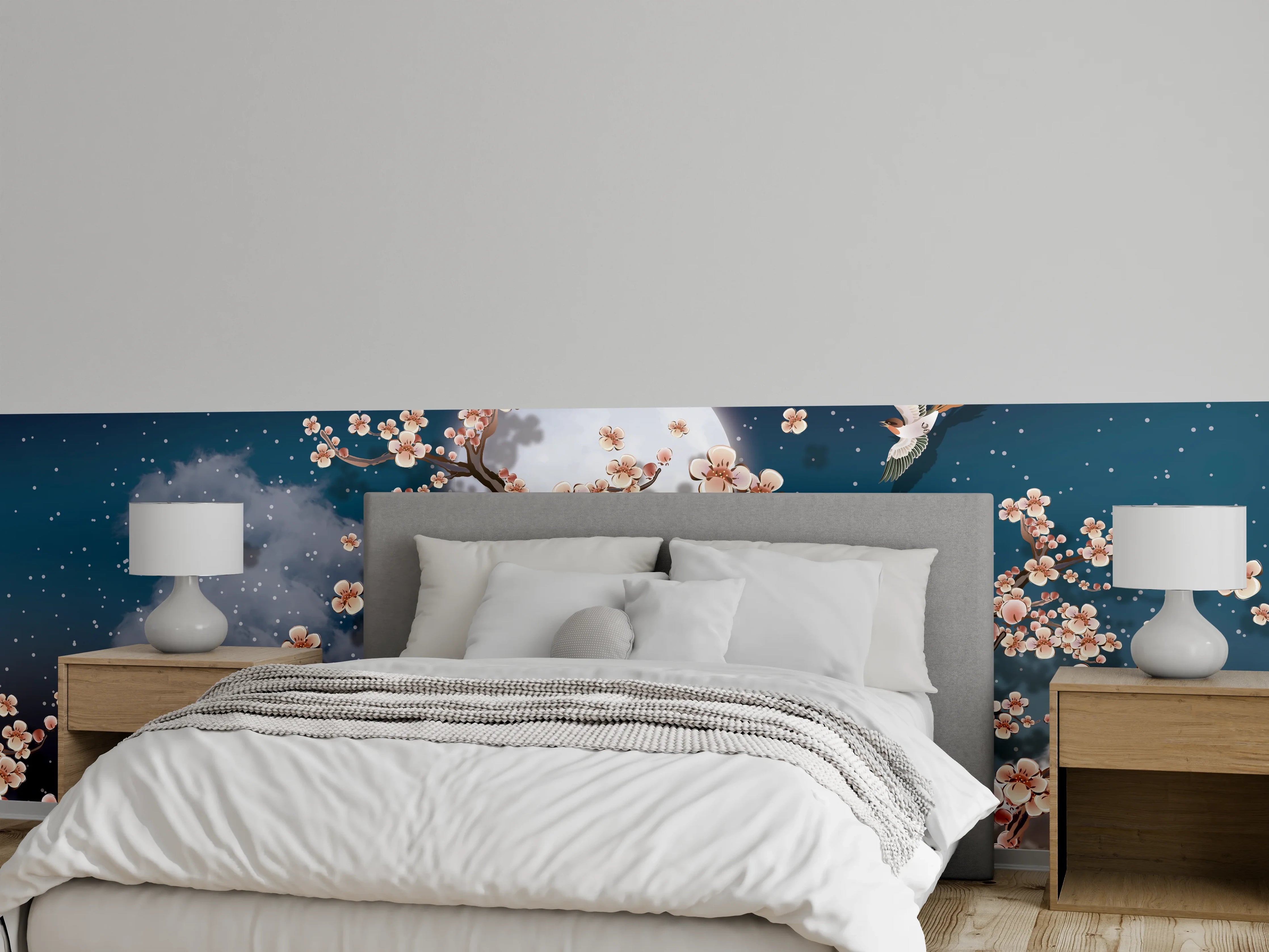 Wandverkleidung Schlafzimmer - Blumen und Vögel - Floral