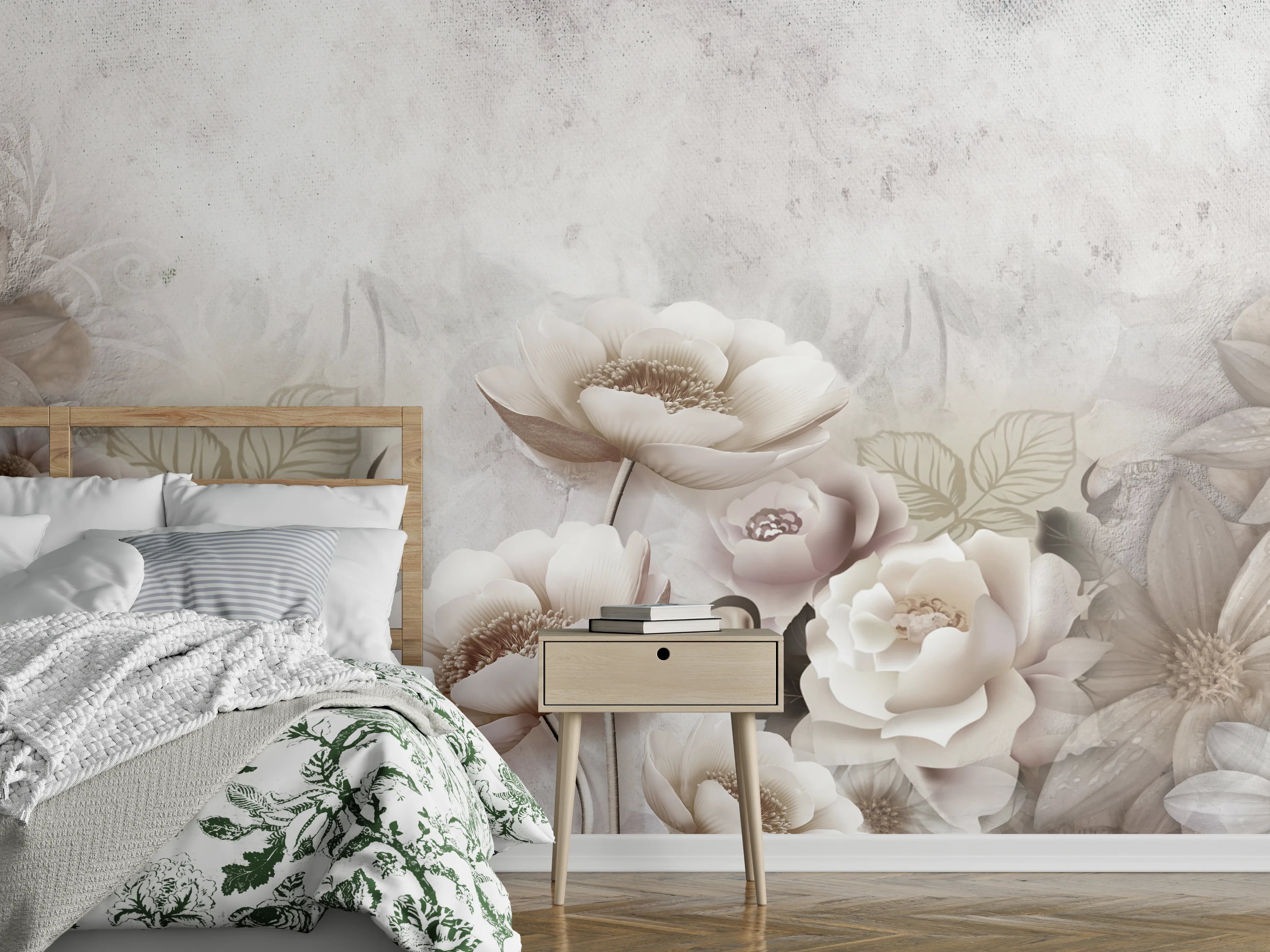 Wandverkleidung Schlafzimmer - Blumengemälde