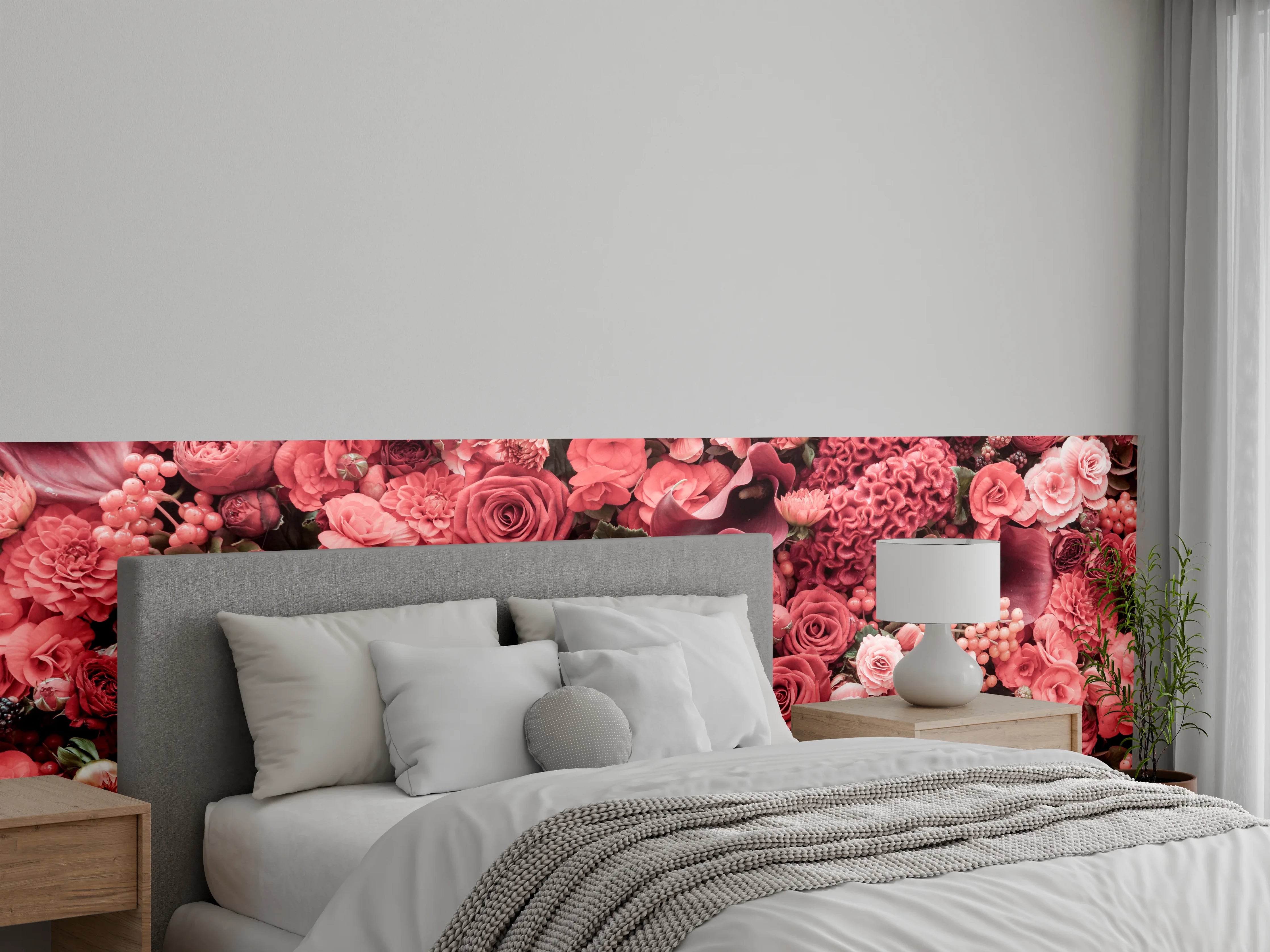 Wandverkleidung Schlafzimmer - Blumenmeer in satten Rosatönen
