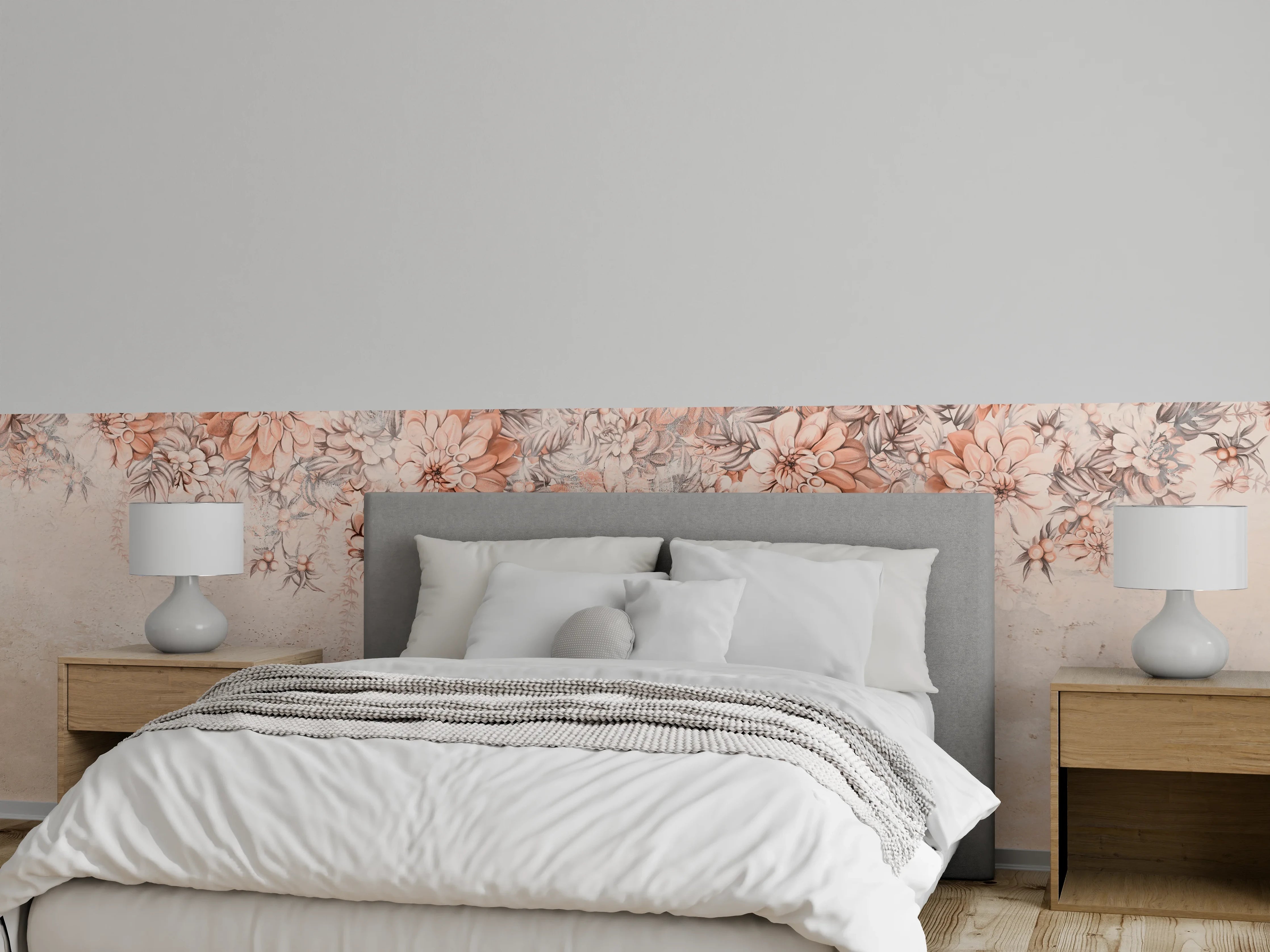 Wandverkleidung Schlafzimmer - Blumige Grunge Darstellung