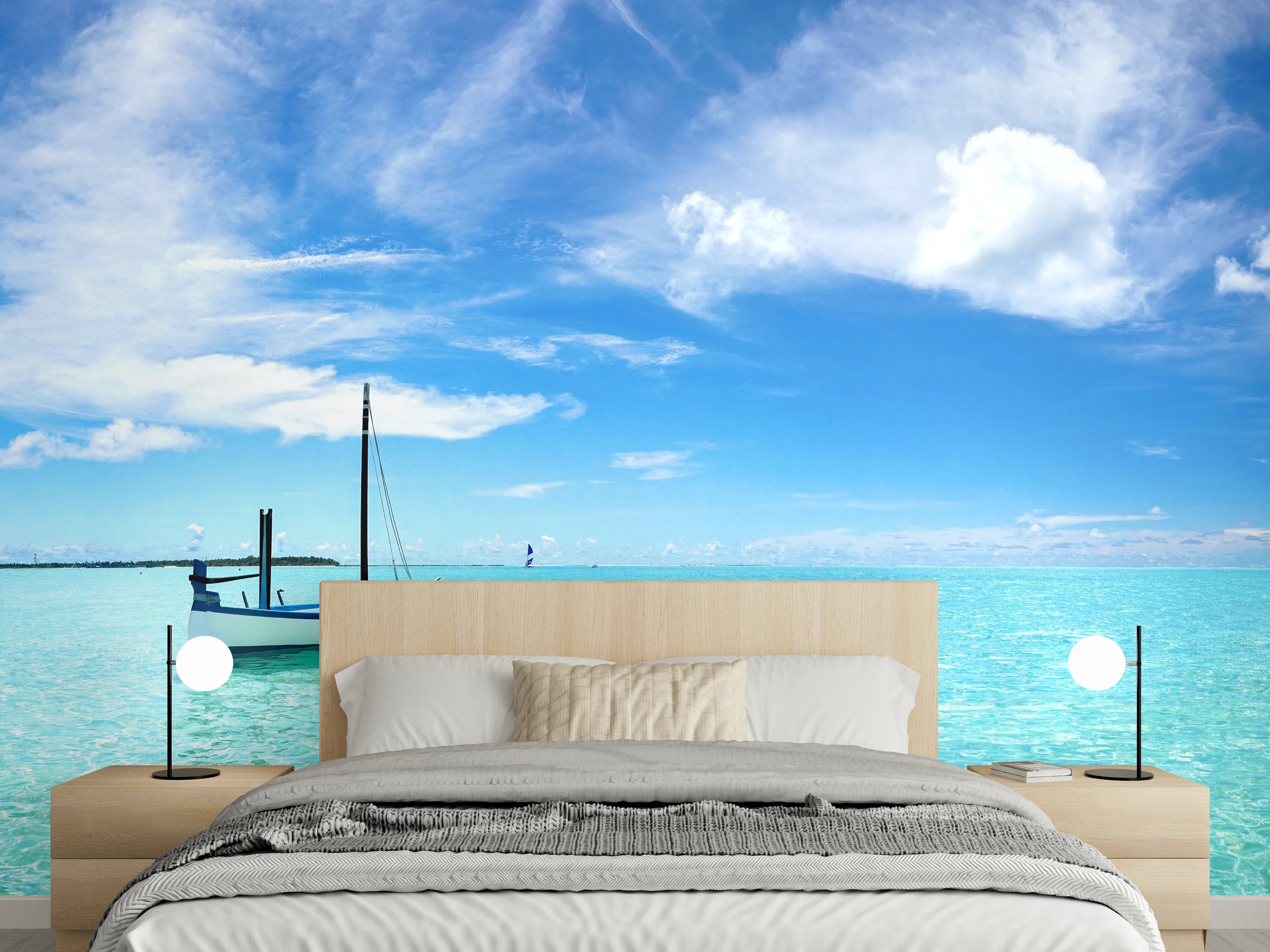 Wandverkleidung Schlafzimmer - Boot im türkisfarbenen Meerwasser