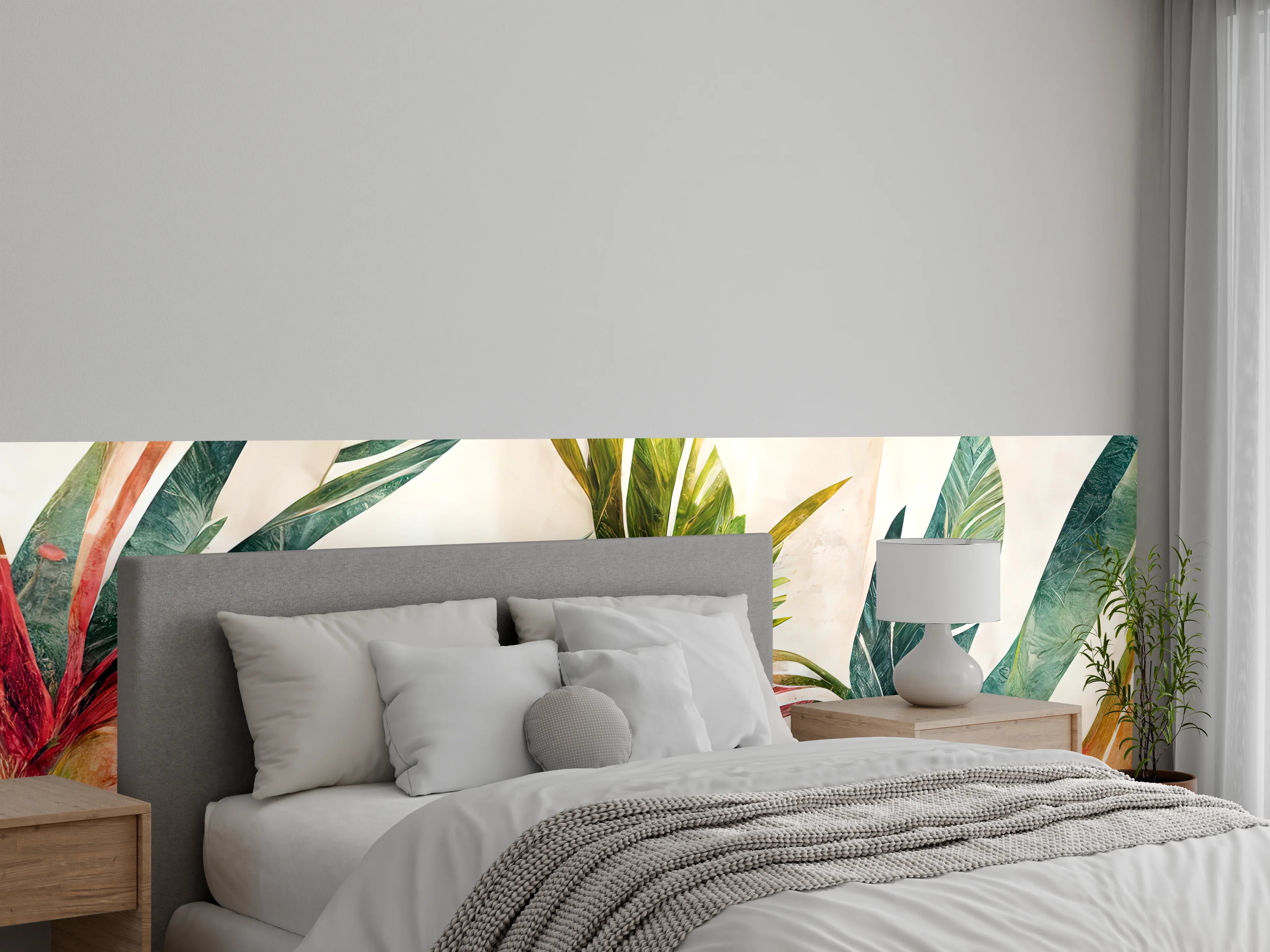 Wandverkleidung Schlafzimmer - Botanisches Aquarell Pflanzen Motiv