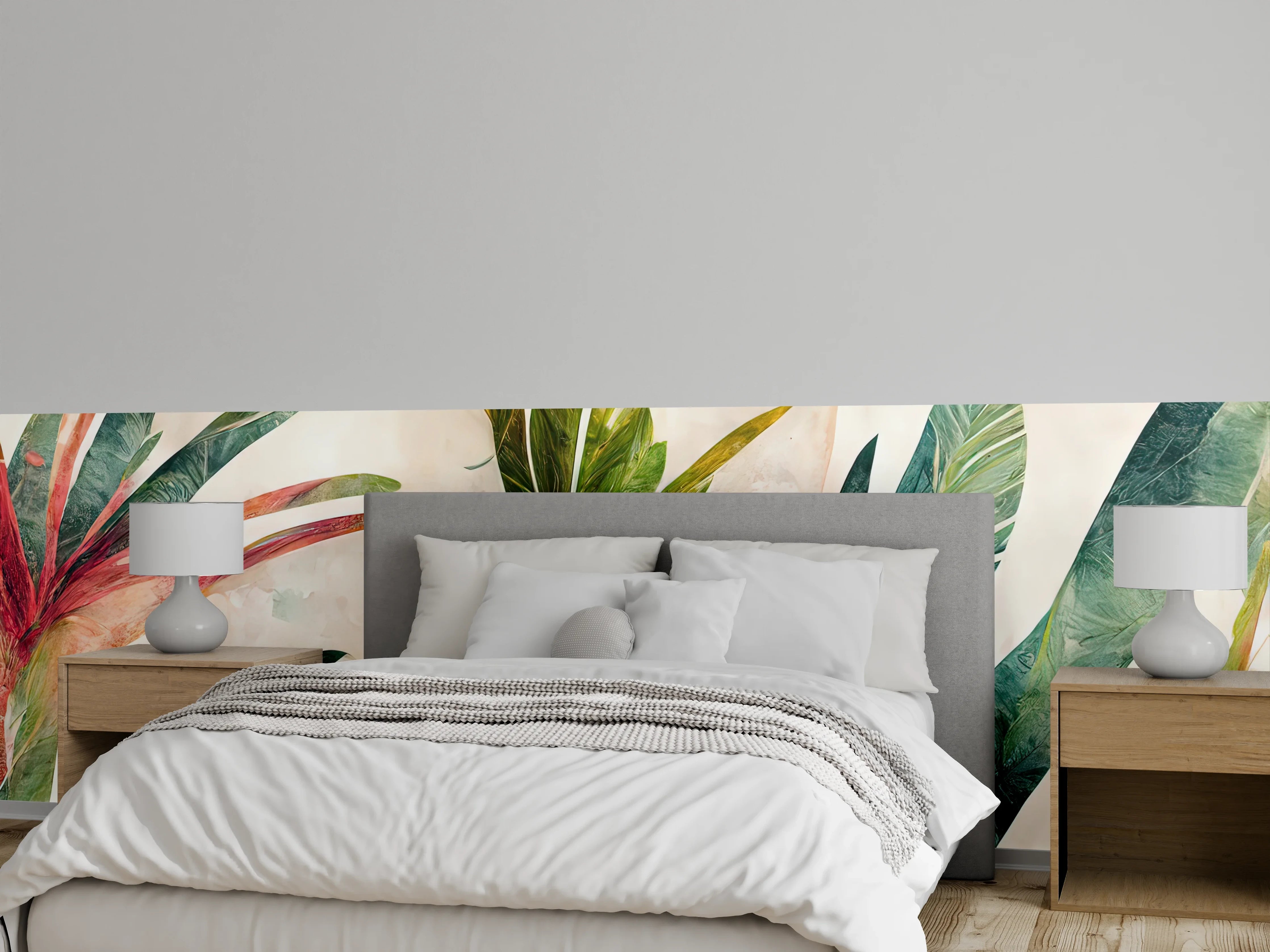 Wandverkleidung Schlafzimmer - Botanisches Aquarell Pflanzen Motiv