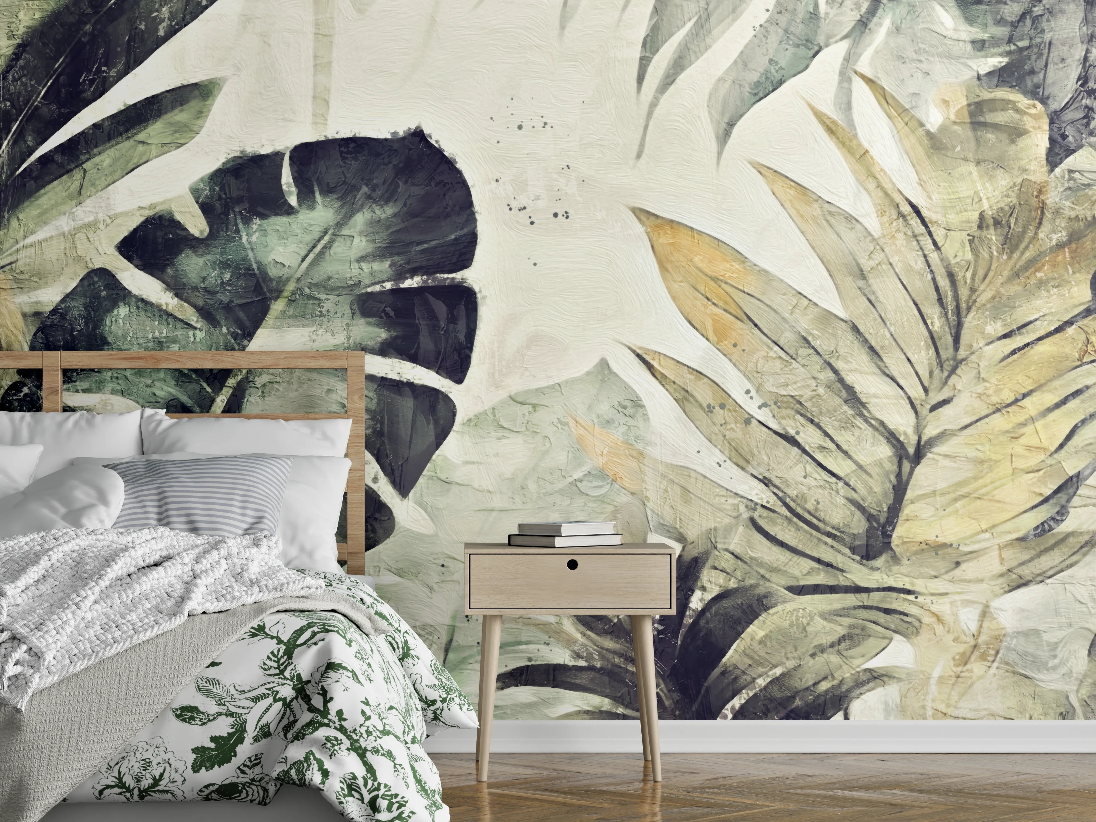 Wandverkleidung Schlafzimmer - Botanisches Dschungel Aquarell Design