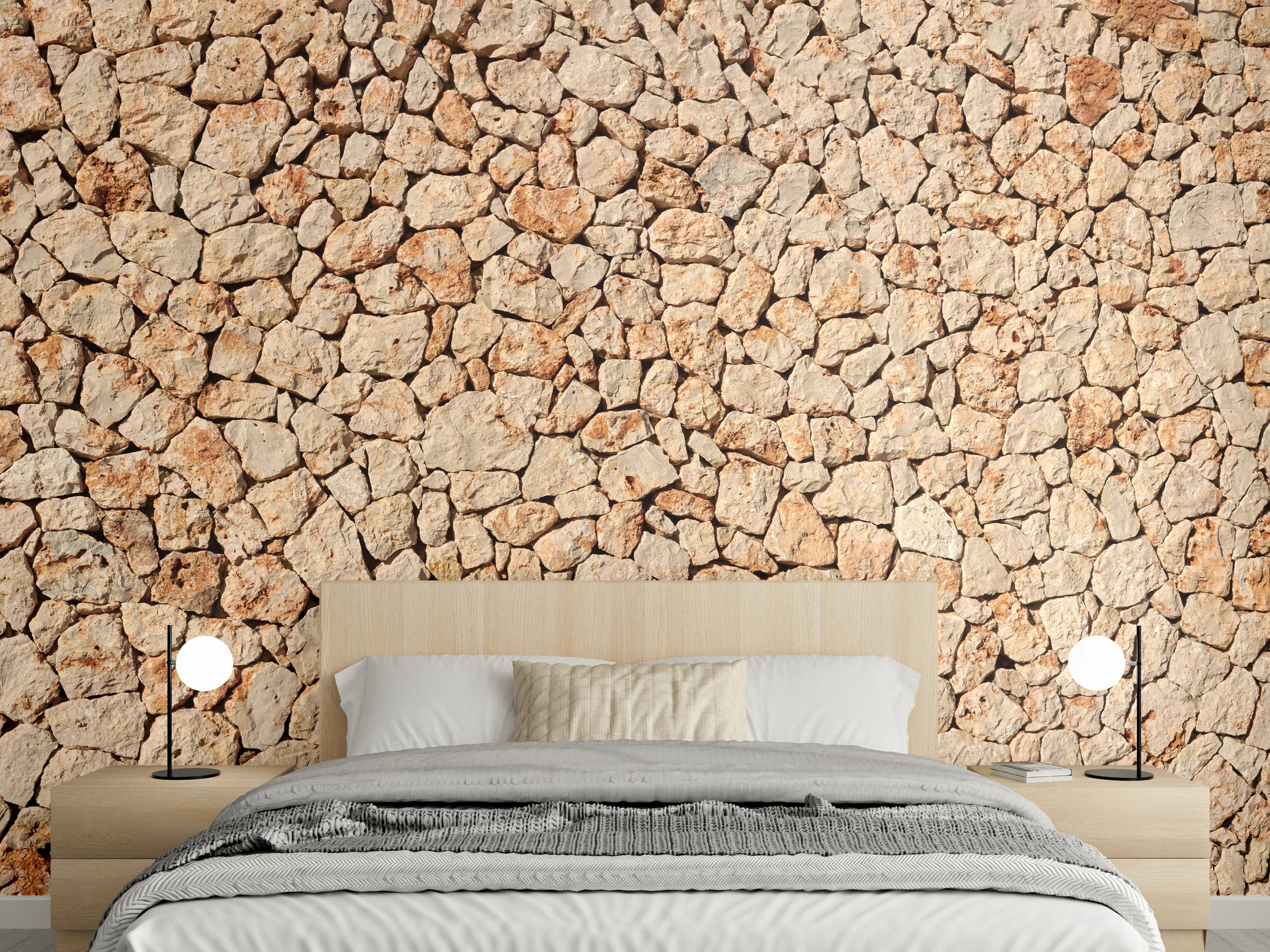 Wandverkleidung Schlafzimmer - Bräunliche Panorama-Textur Steinmauer
