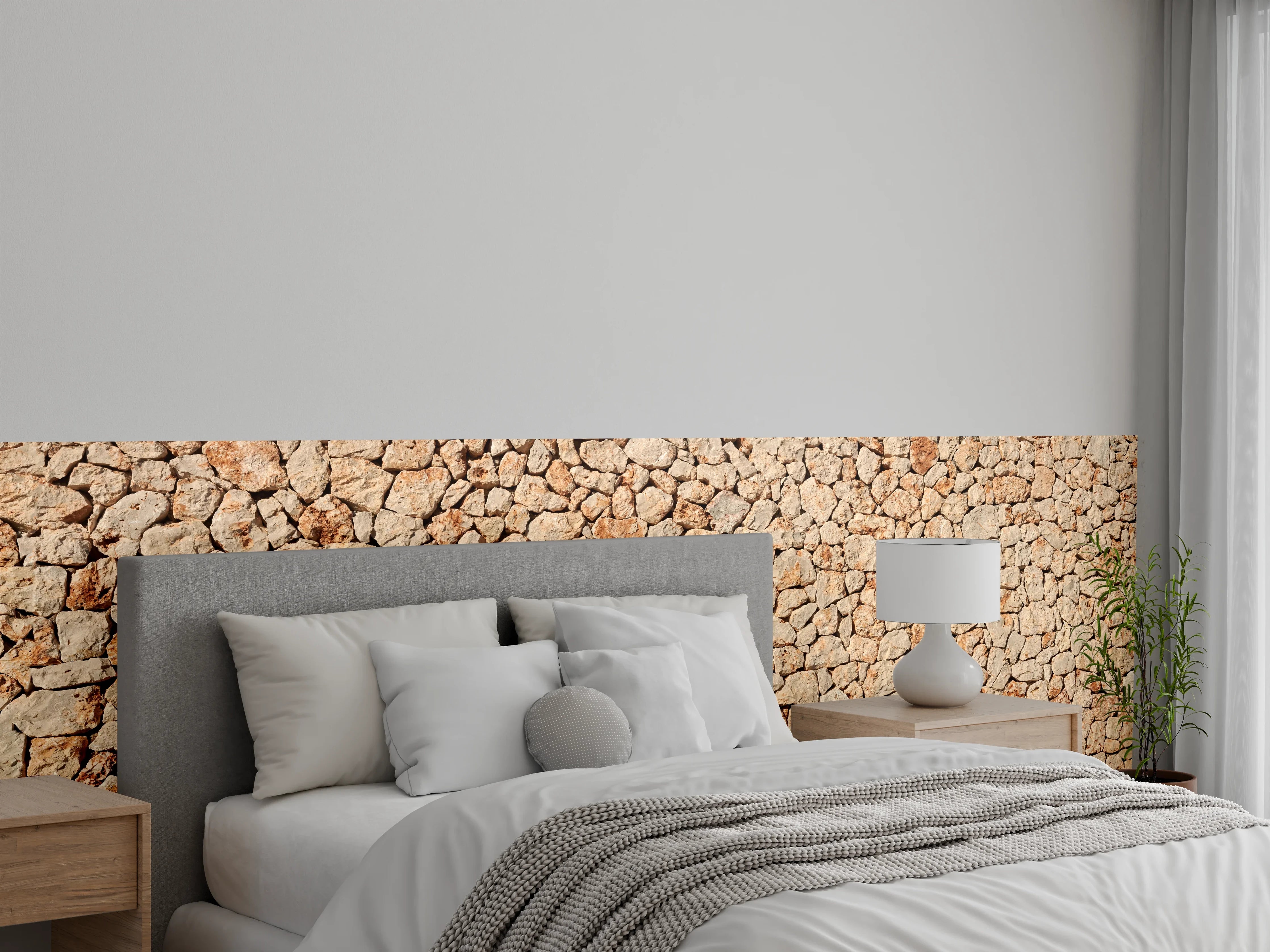 Wandverkleidung Schlafzimmer - Bräunliche Panorama-Textur Steinmauer