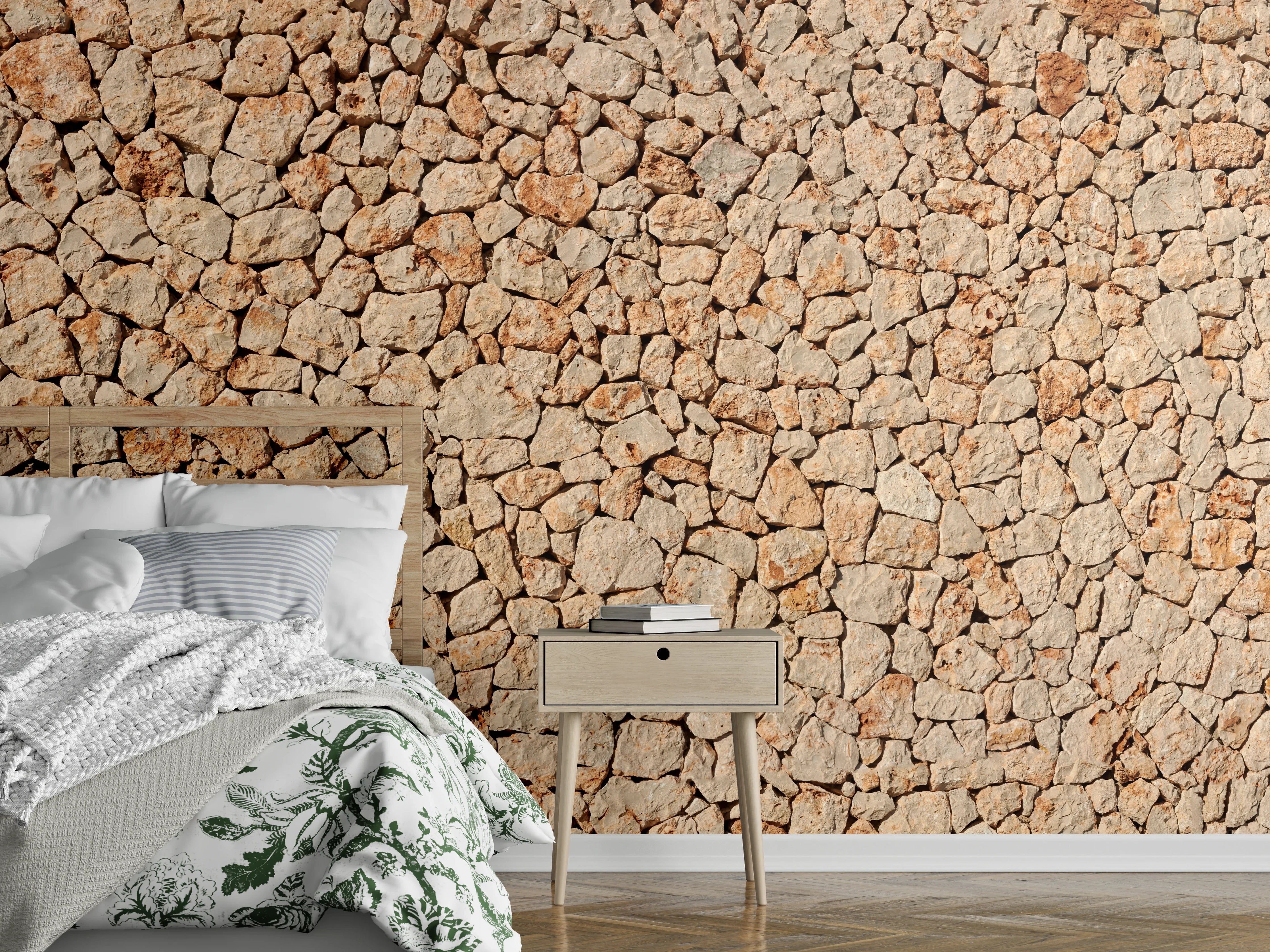 Wandverkleidung Schlafzimmer - Bräunliche Panorama-Textur Steinmauer