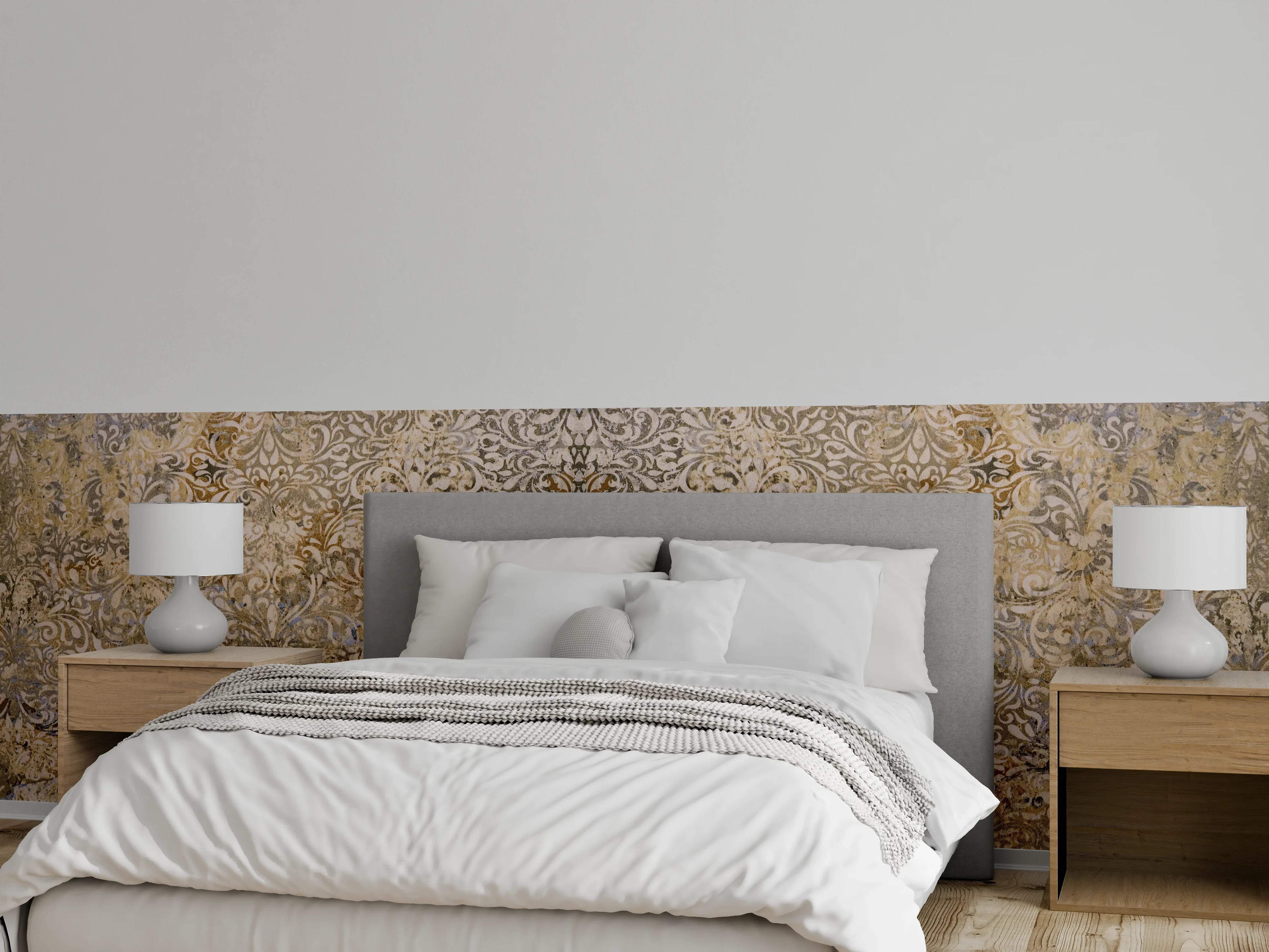 Wandverkleidung Schlafzimmer - Bräunliche Vintage Tapete