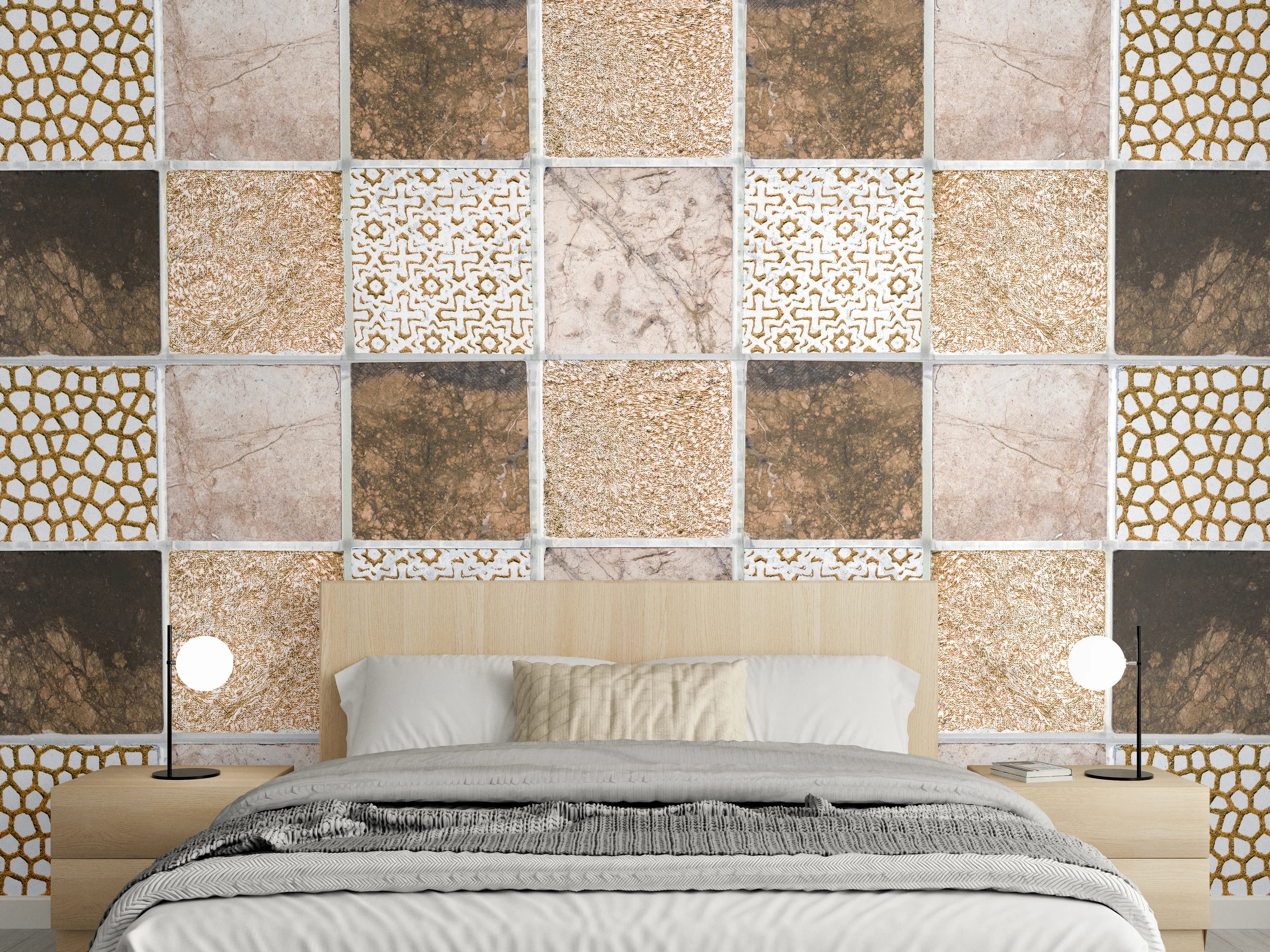 Wandverkleidung Schlafzimmer - Bräunliche quadratische Mosaiktextur