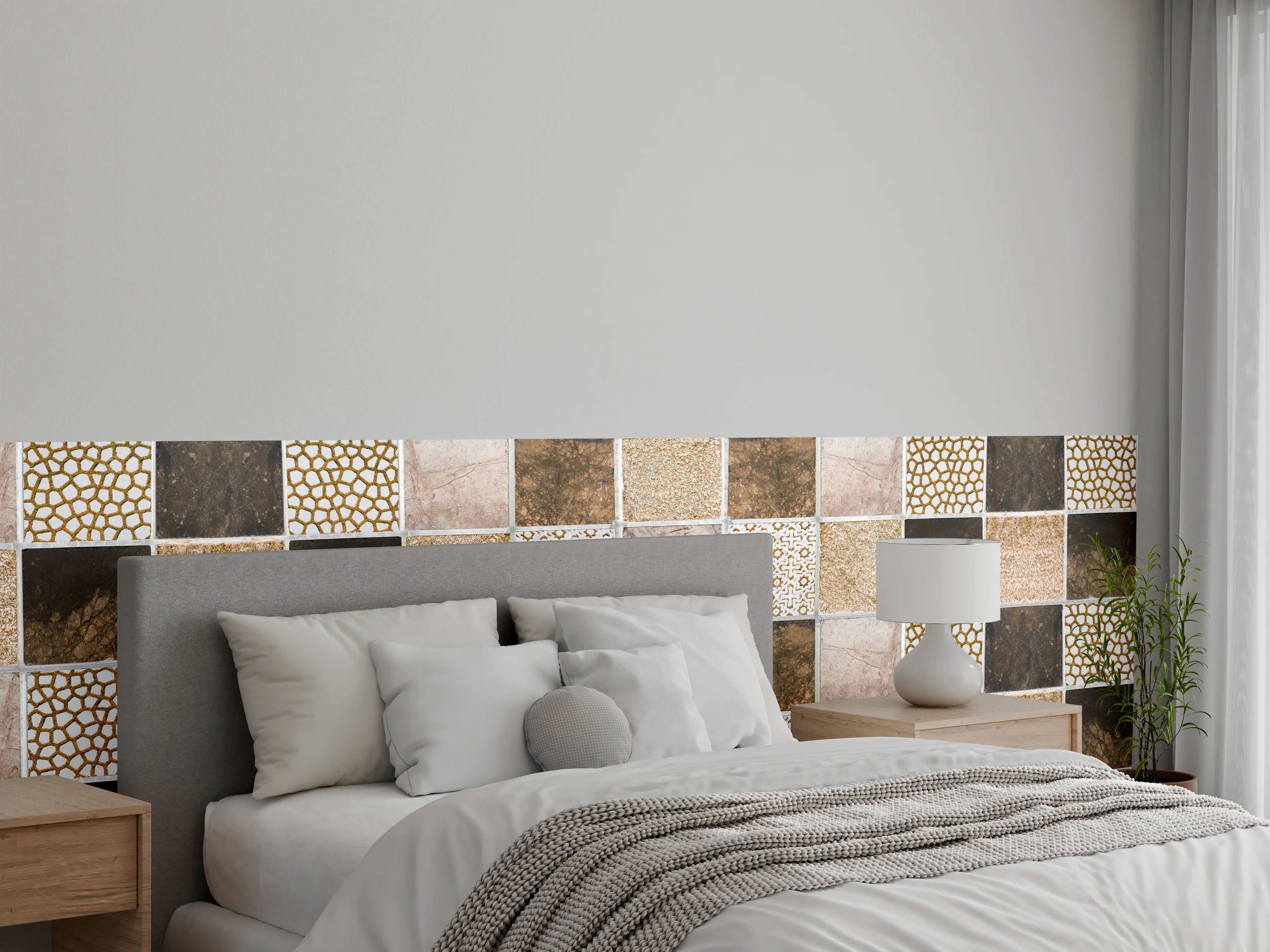 Wandverkleidung Schlafzimmer - Bräunliche quadratische Mosaiktextur