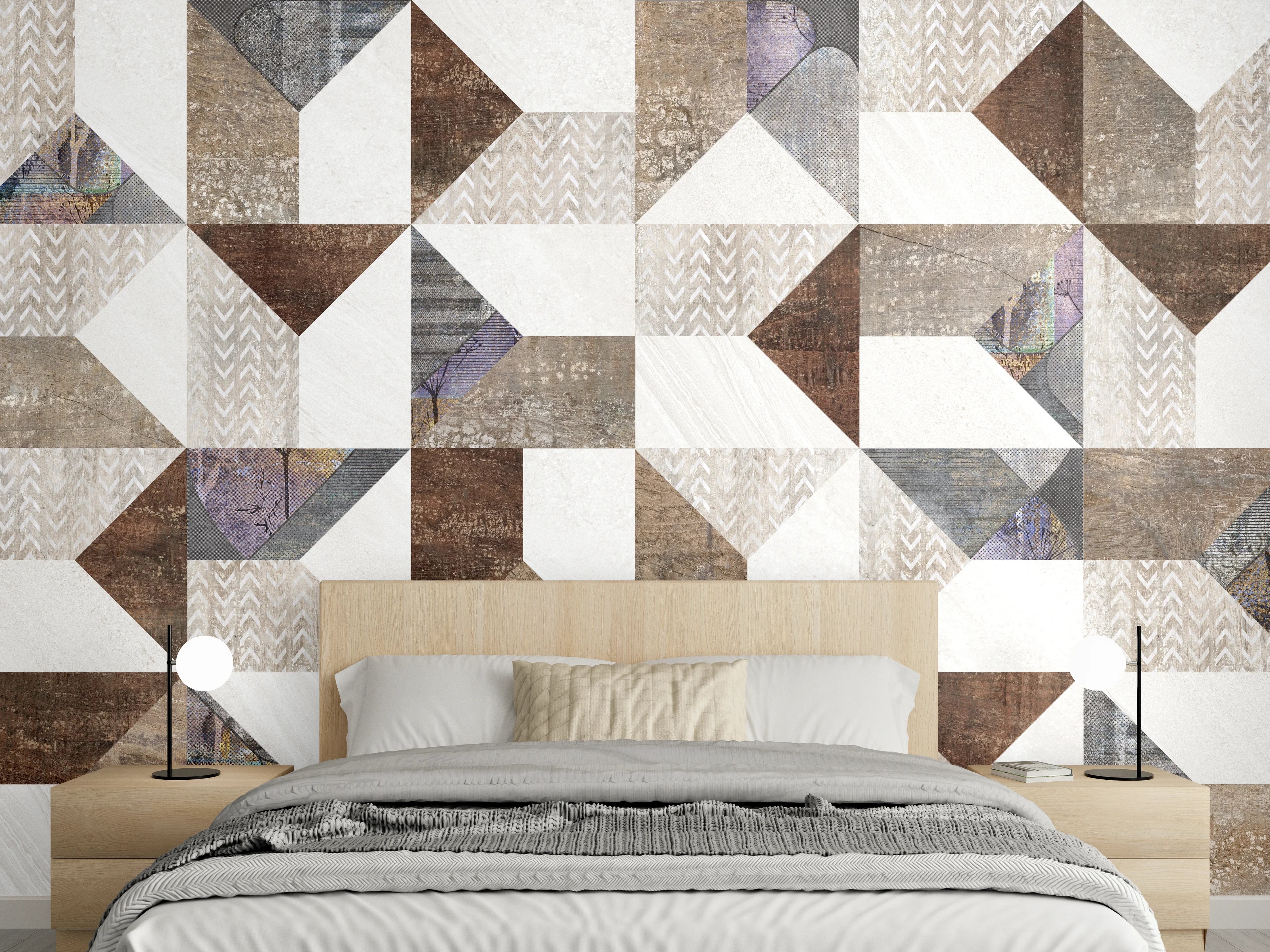 Wandverkleidung Schlafzimmer - Bräunliches Fliesenmuster