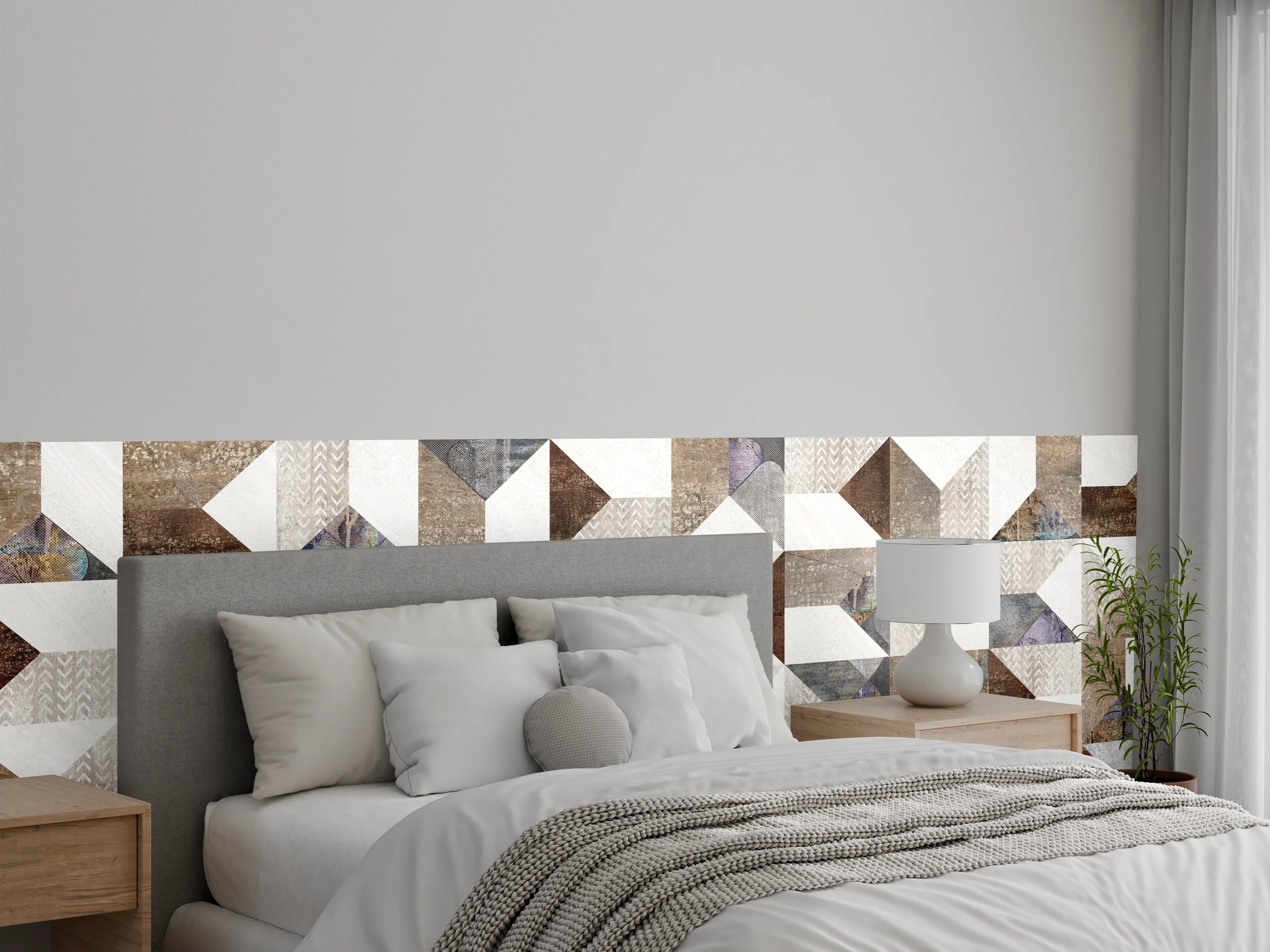 Wandverkleidung Schlafzimmer - Bräunliches Fliesenmuster
