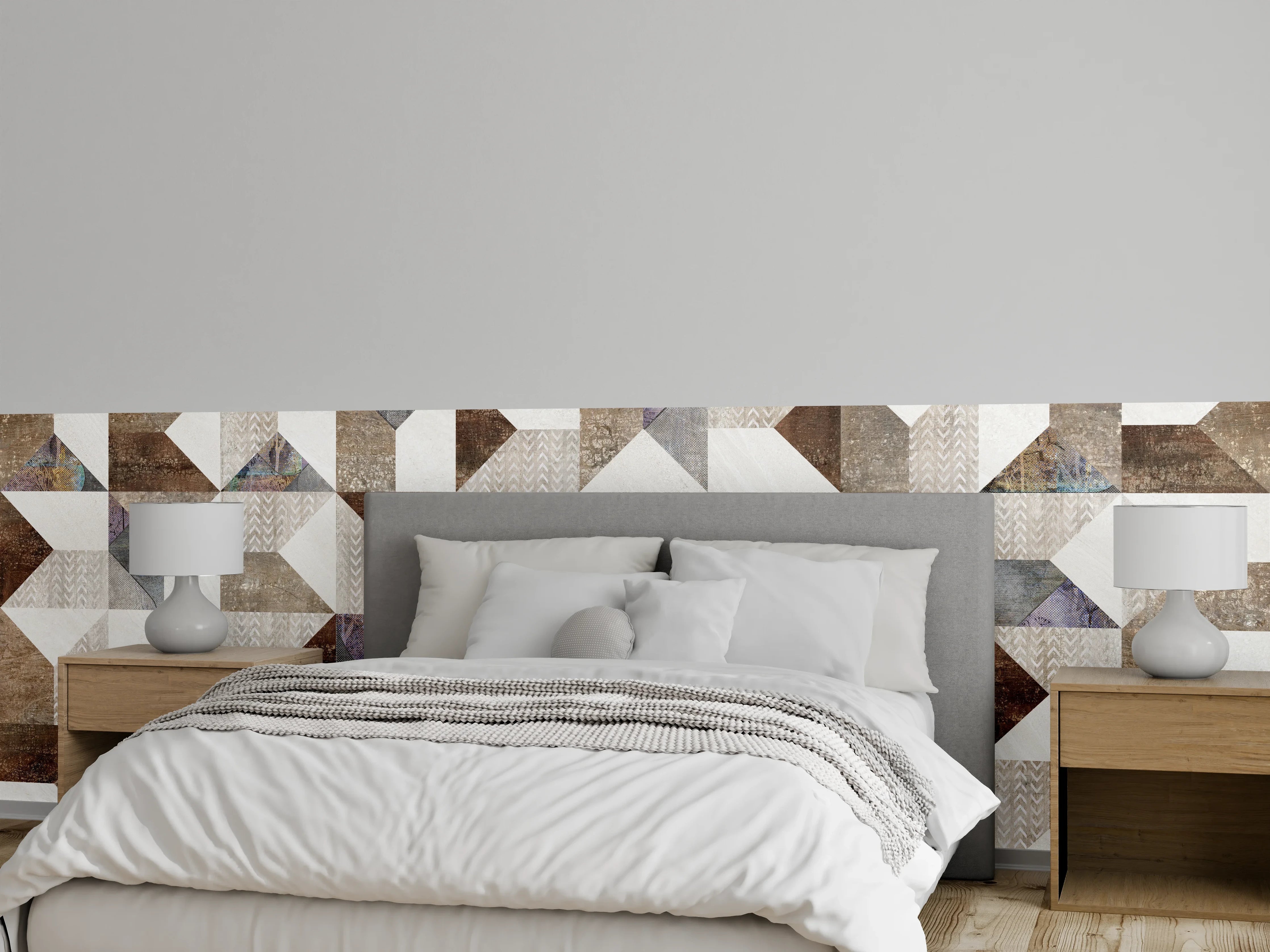 Wandverkleidung Schlafzimmer - Bräunliches Fliesenmuster