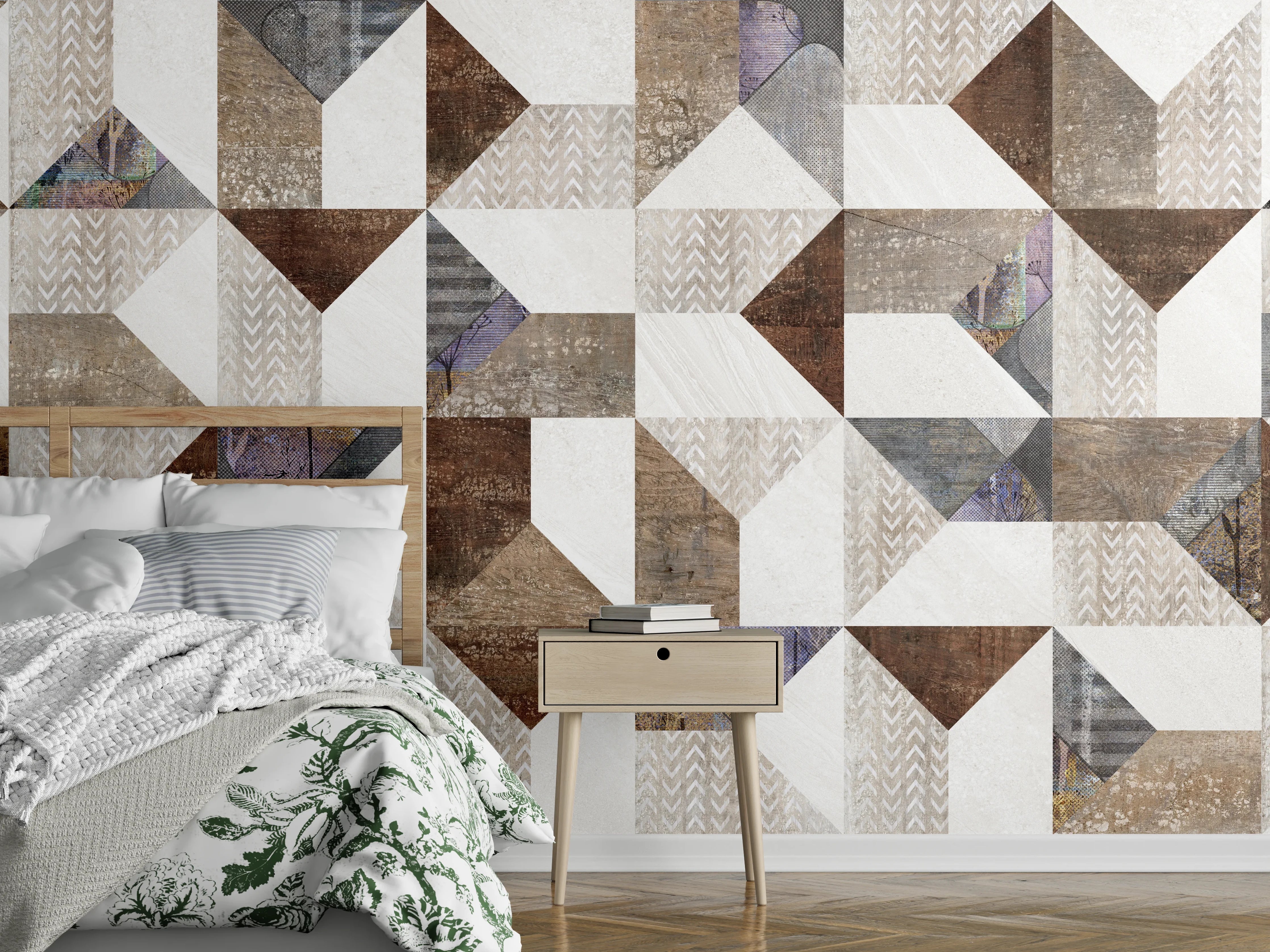 Wandverkleidung Schlafzimmer - Bräunliches Fliesenmuster