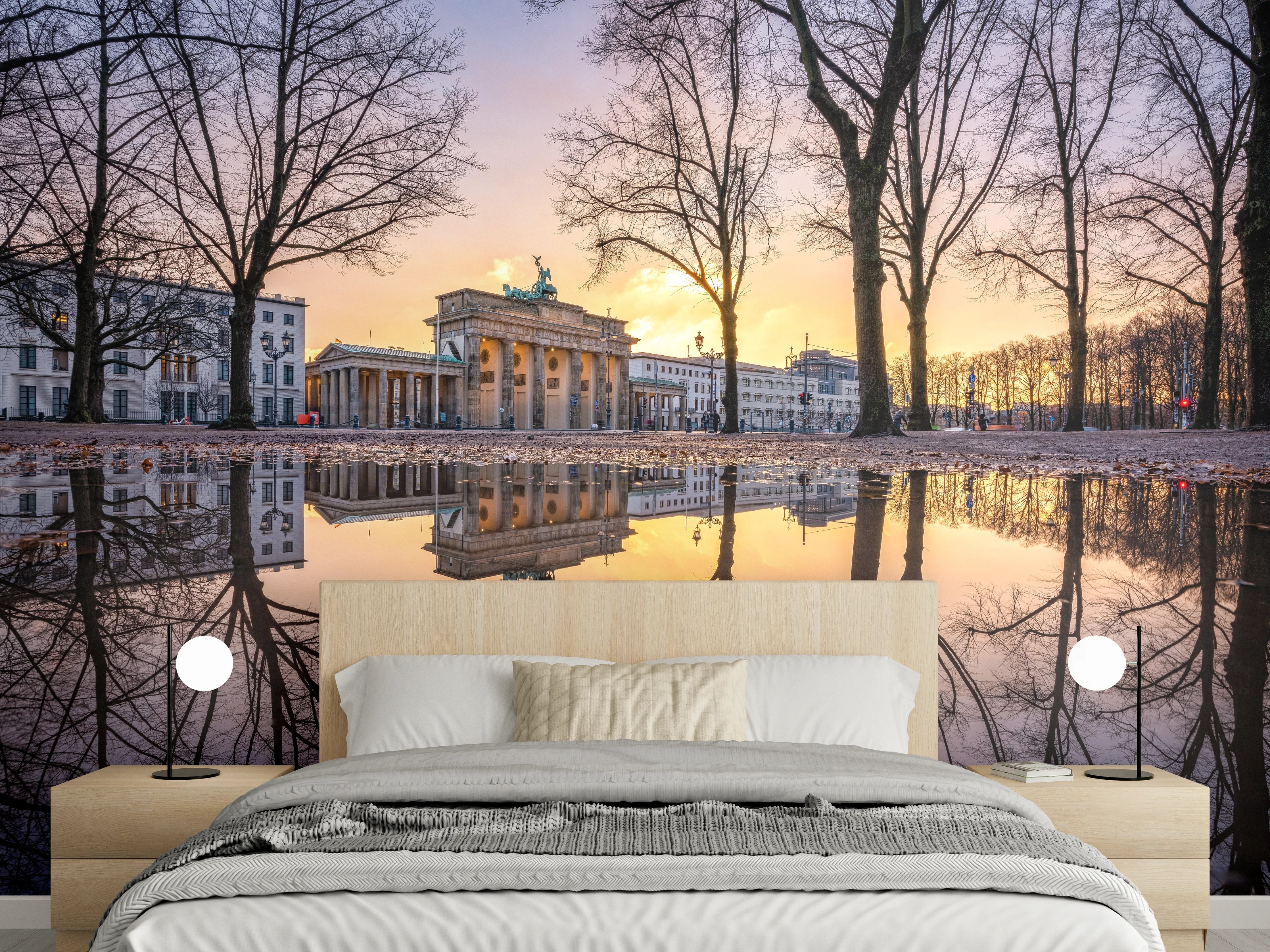 Wandverkleidung Schlafzimmer - Brandenburger Tor Sonnenaufgang Spiegelung