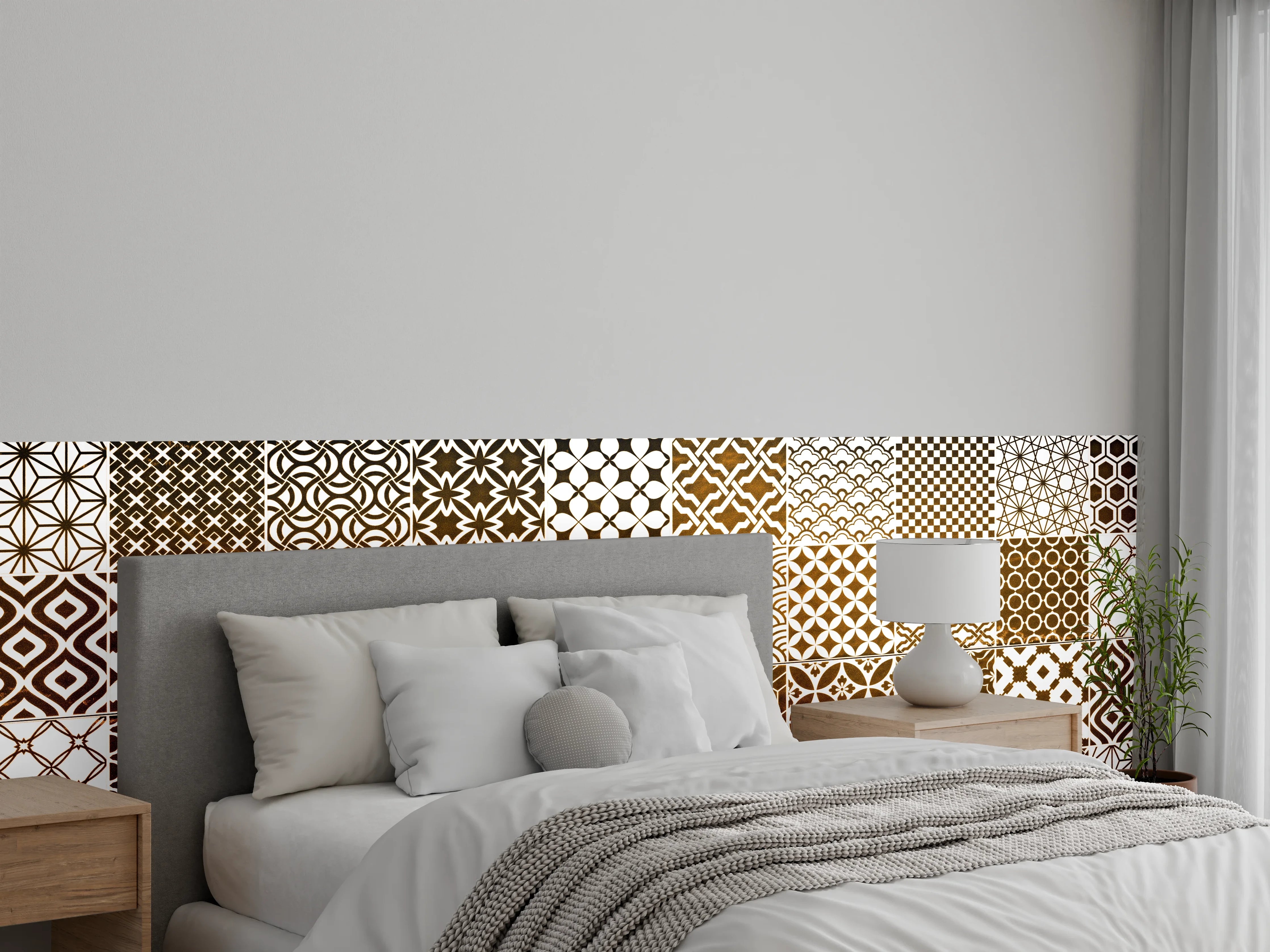 Wandverkleidung Schlafzimmer - Braun-Beige geometrisch Mosaik