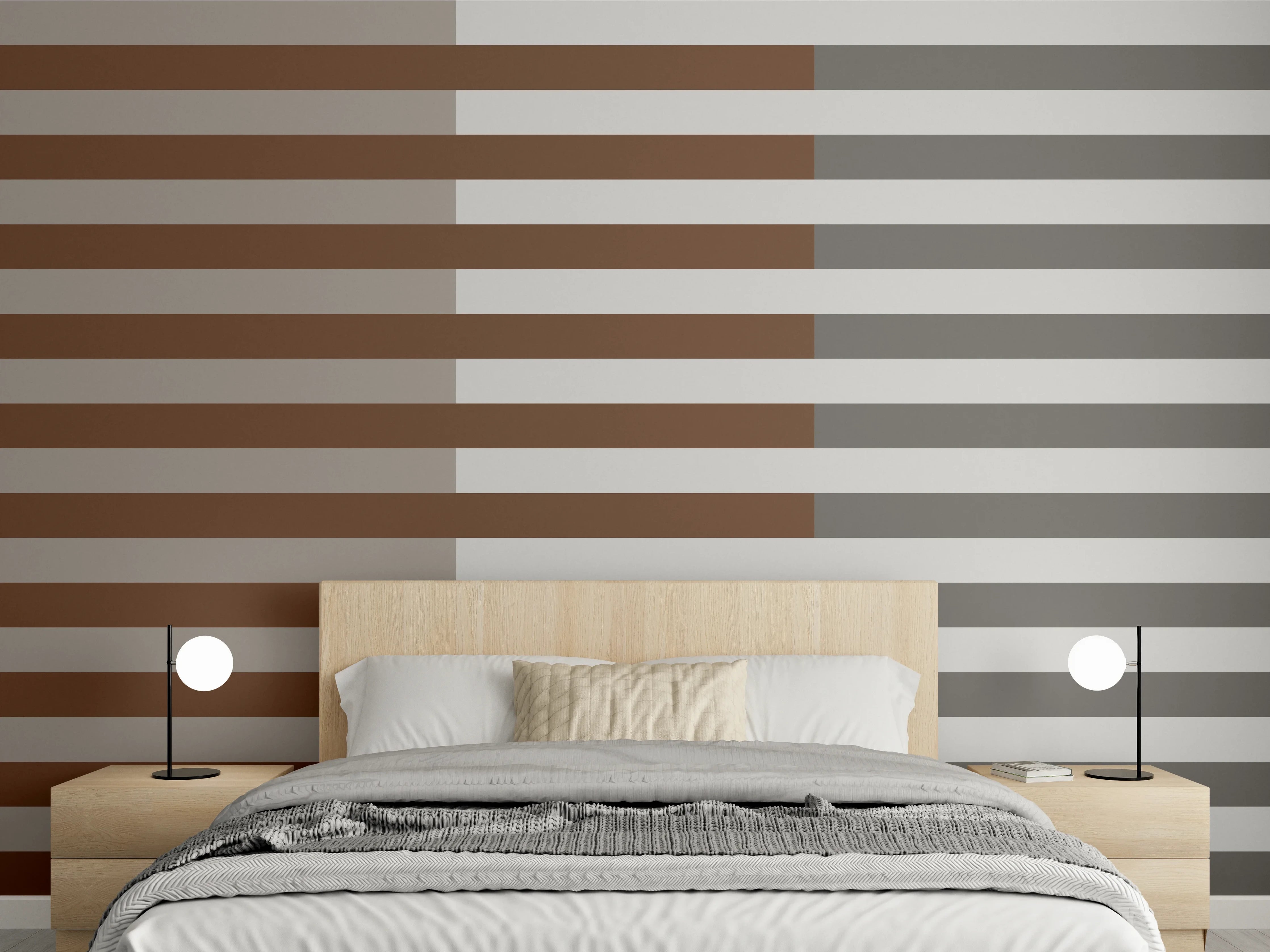Wandverkleidung Schlafzimmer - Braun-Graues Streifenmuster modern