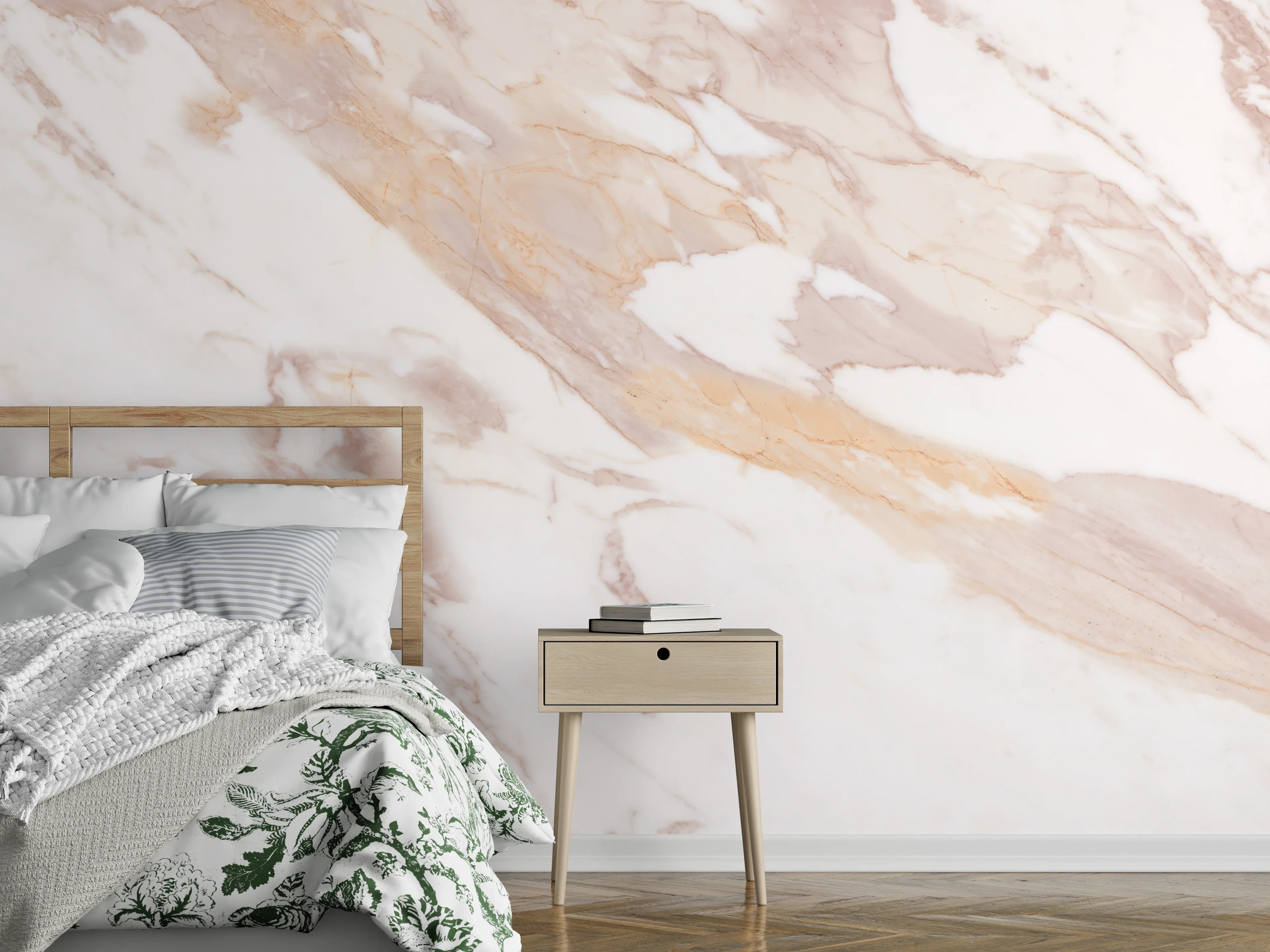 Wandverkleidung Schlafzimmer - Braun-beiger Marmor