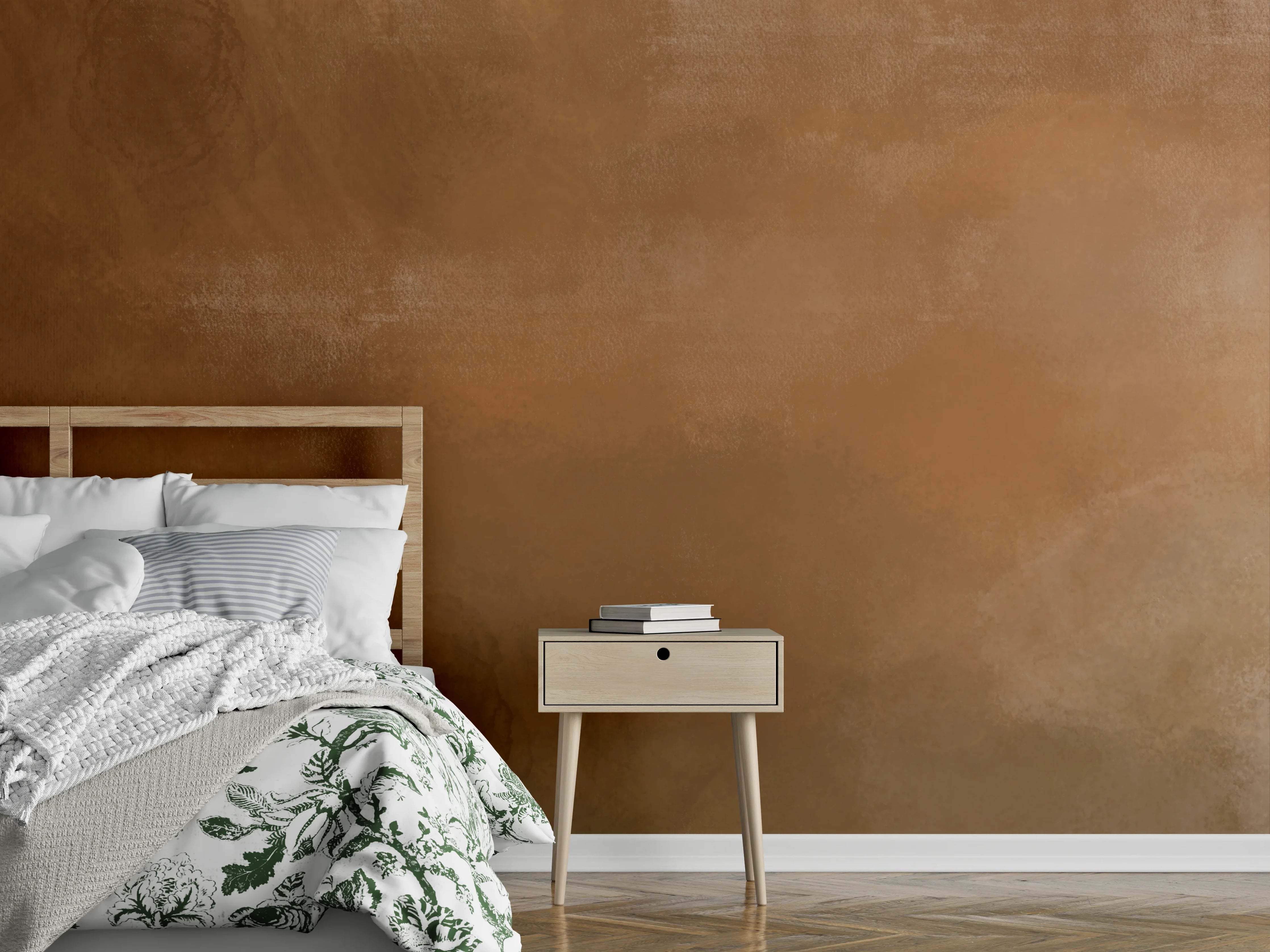 Wandverkleidung Schlafzimmer - Braunbeige Aquarellstruktur Modern