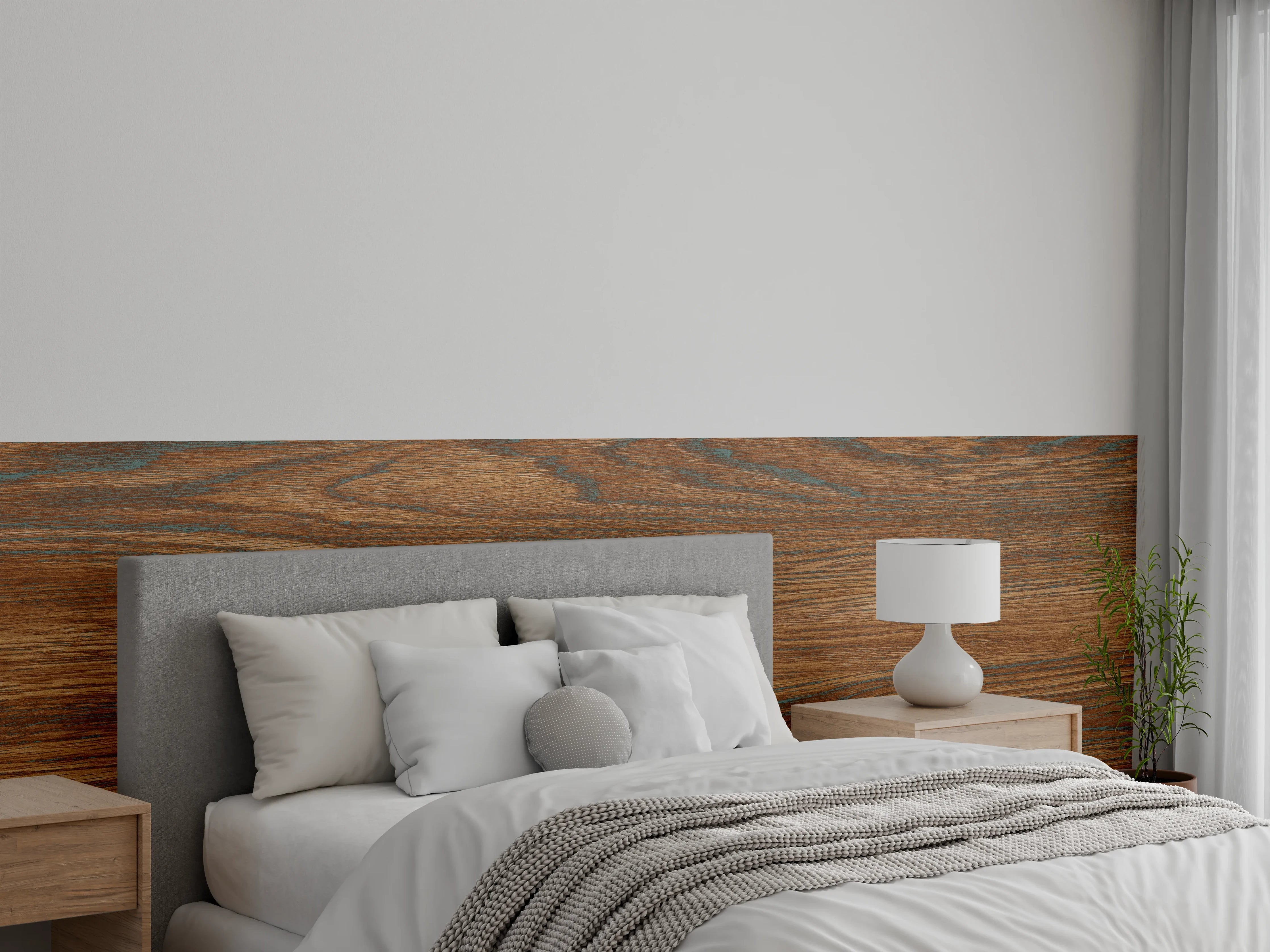 Wandverkleidung Schlafzimmer - Braune Holztextur mit Streifenmuster