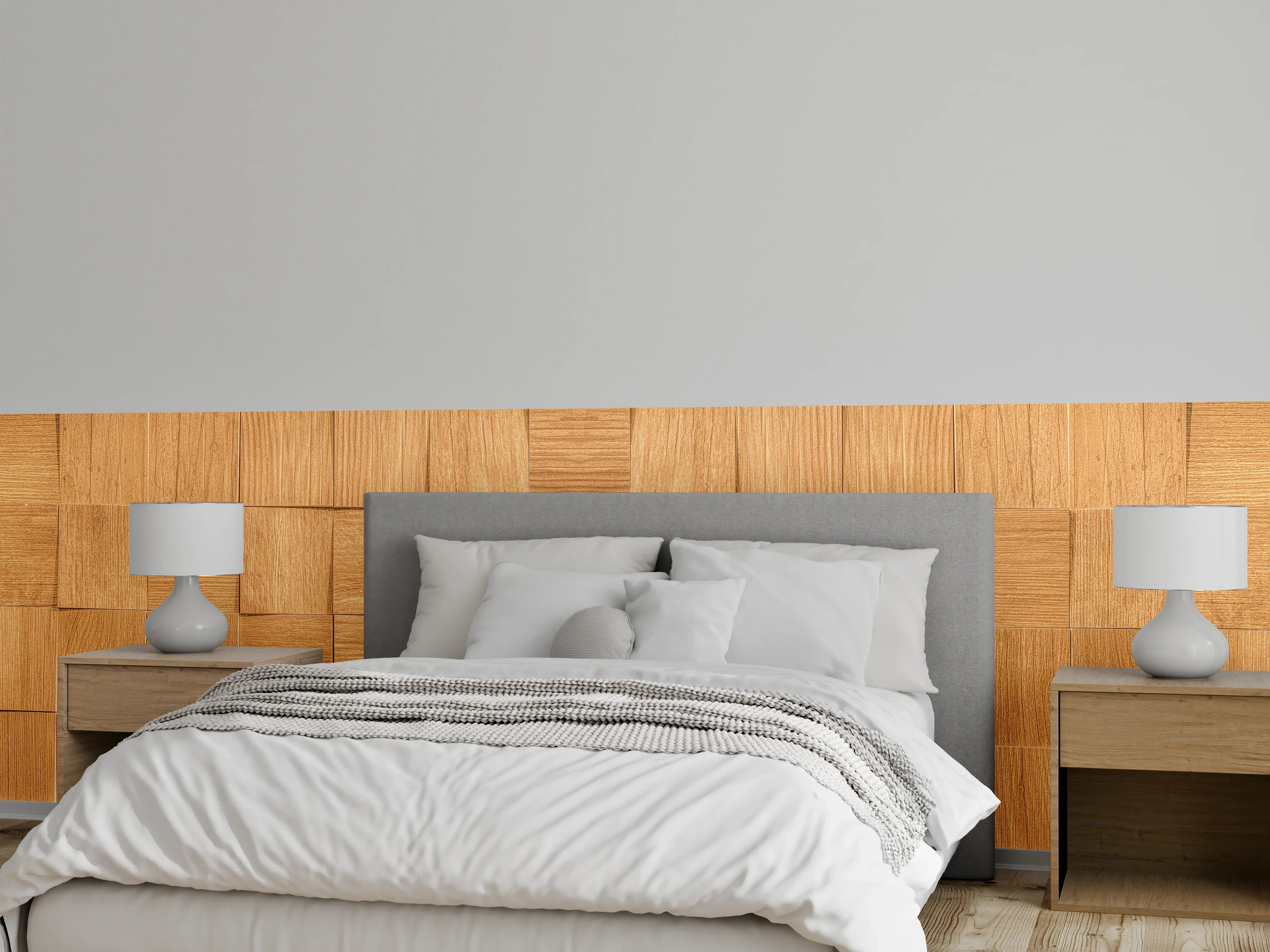 Wandverkleidung Schlafzimmer - Braune Holzwürfeltextur