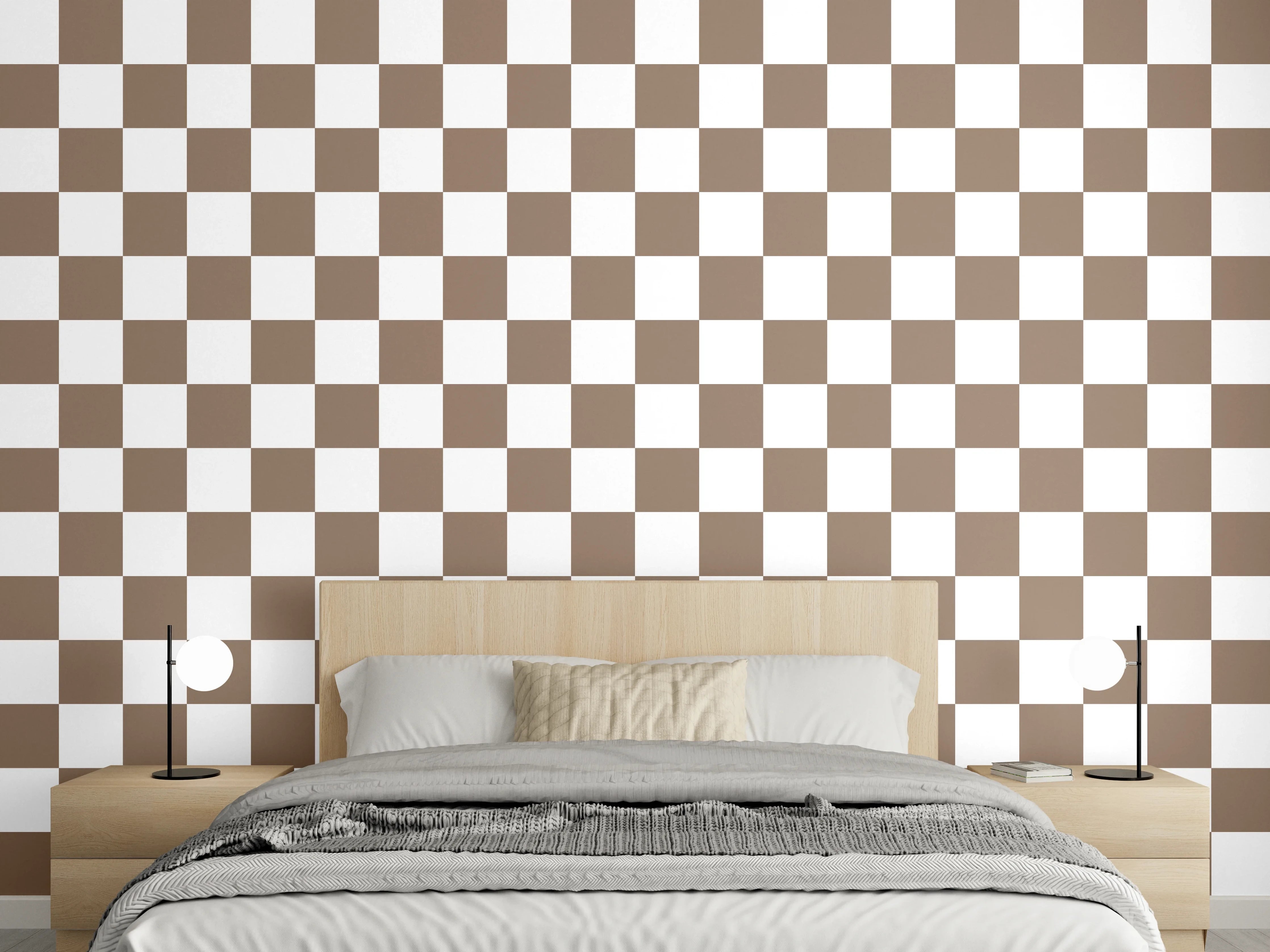 Wandverkleidung Schlafzimmer - Braune und Beigetöne Checkerboard-Muster