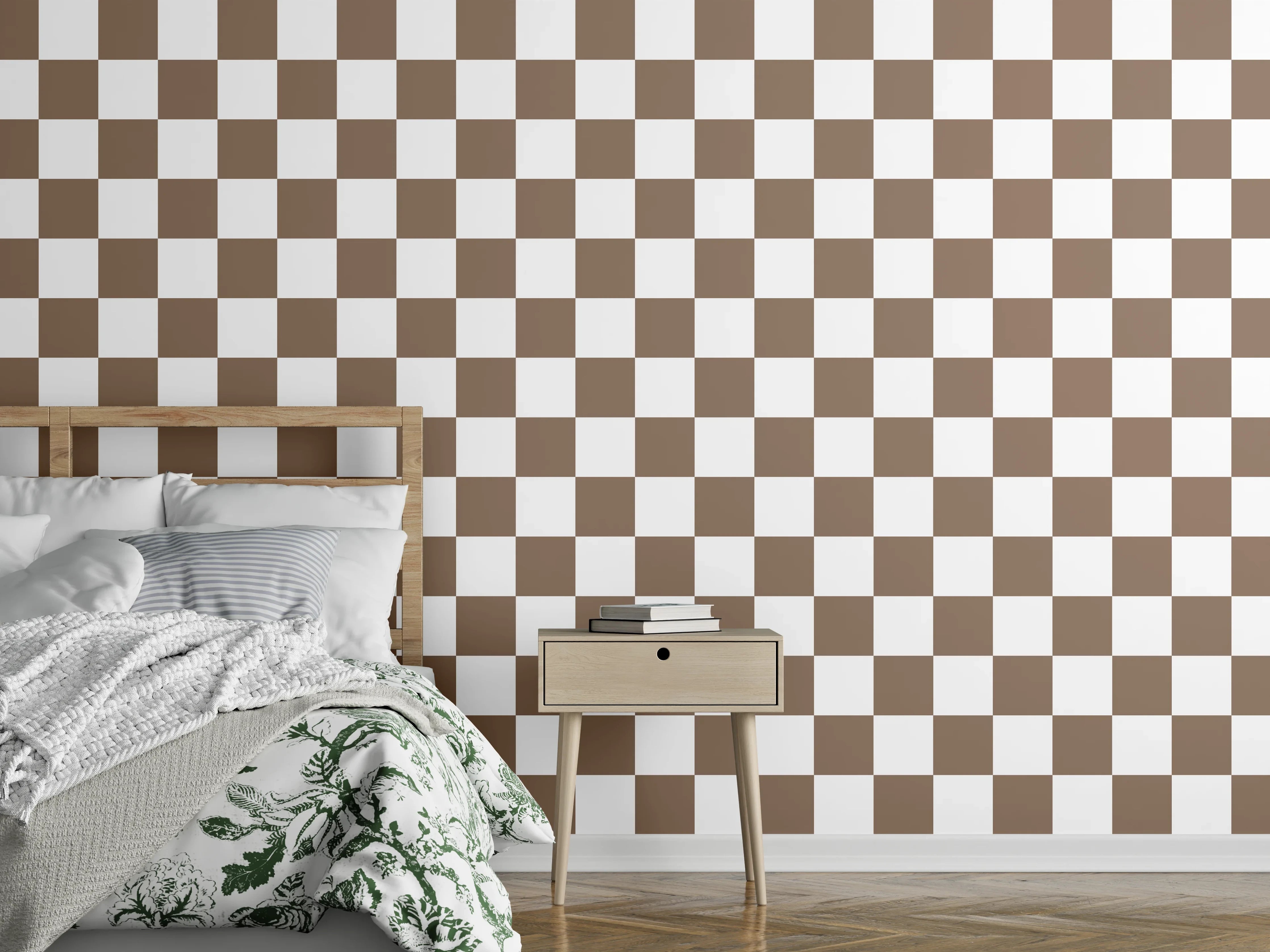 Wandverkleidung Schlafzimmer - Braune und Beigetöne Checkerboard-Muster