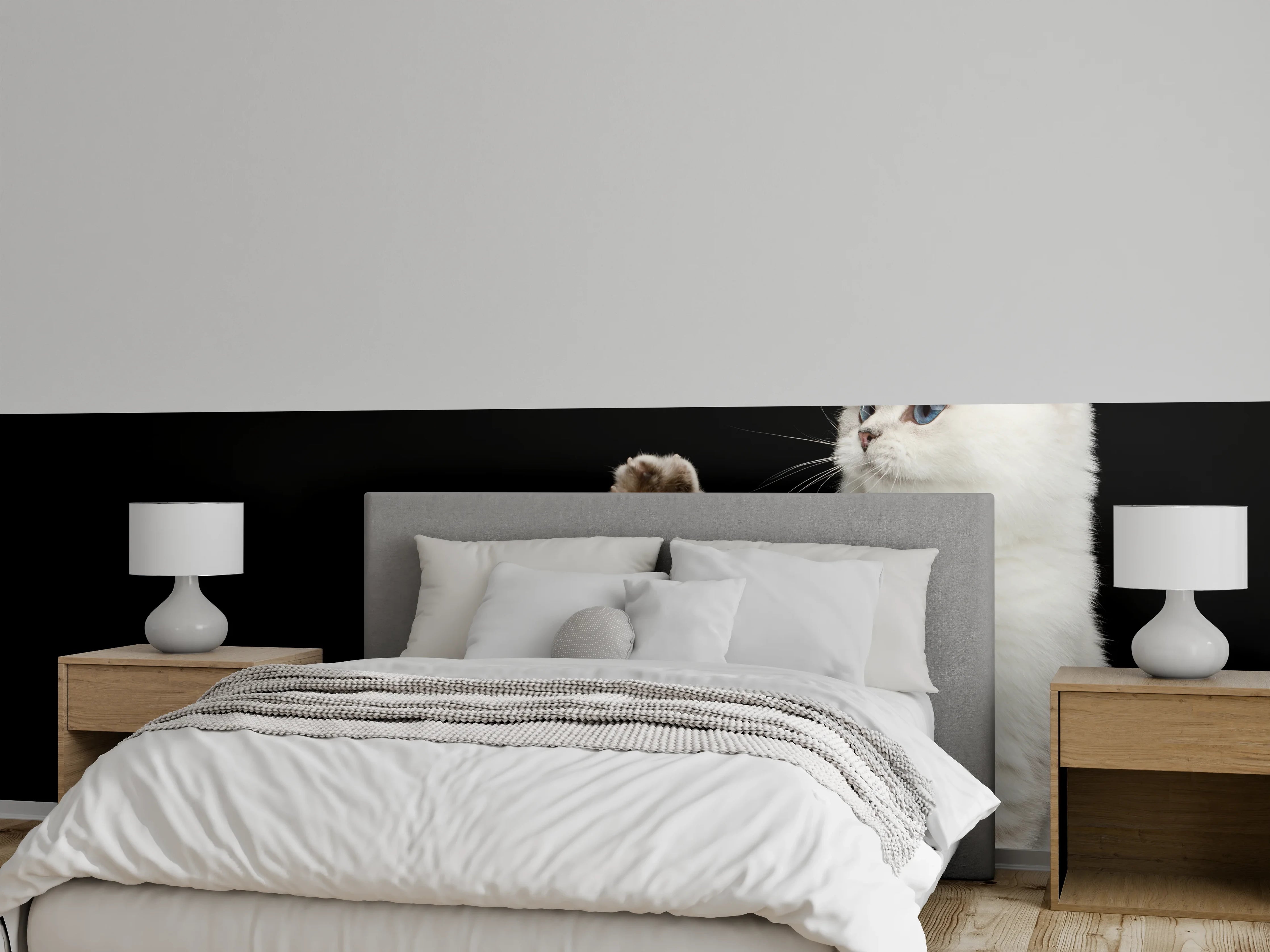Wandverkleidung Schlafzimmer - British weiße Katze
