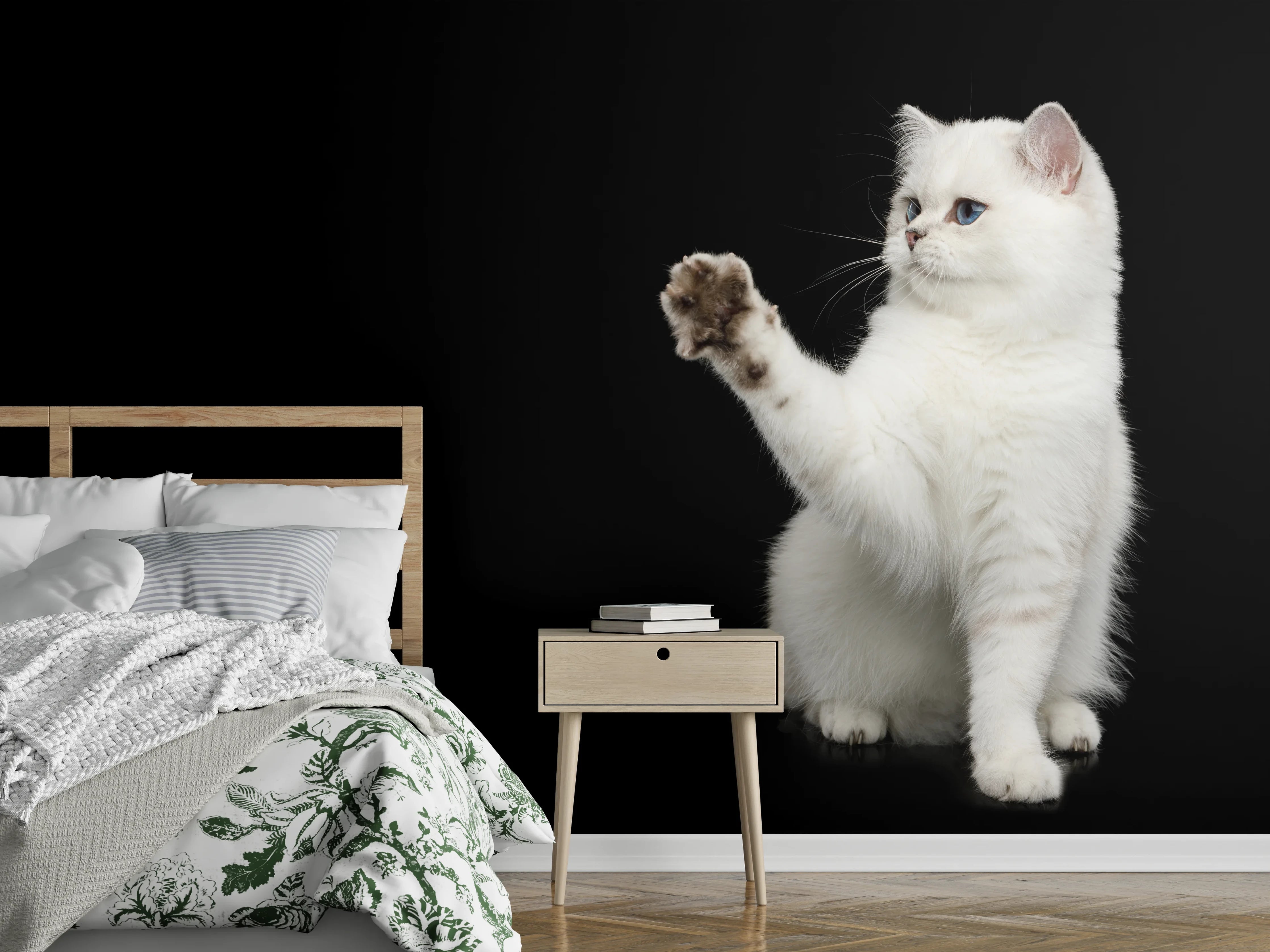 Wandverkleidung Schlafzimmer - British weiße Katze
