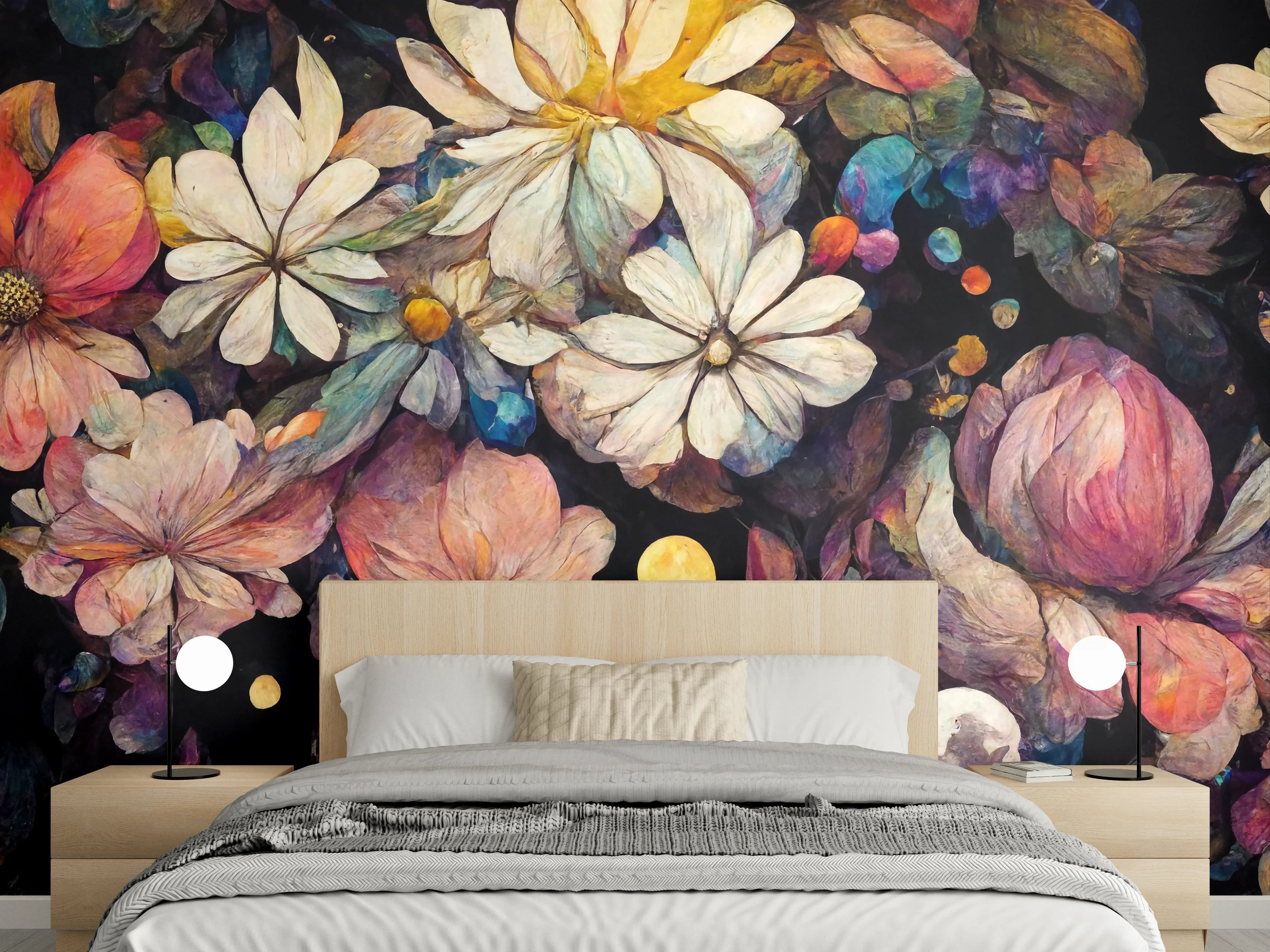 Wandverkleidung Schlafzimmer - Bunte Blütenpracht – florales Kunstwerk