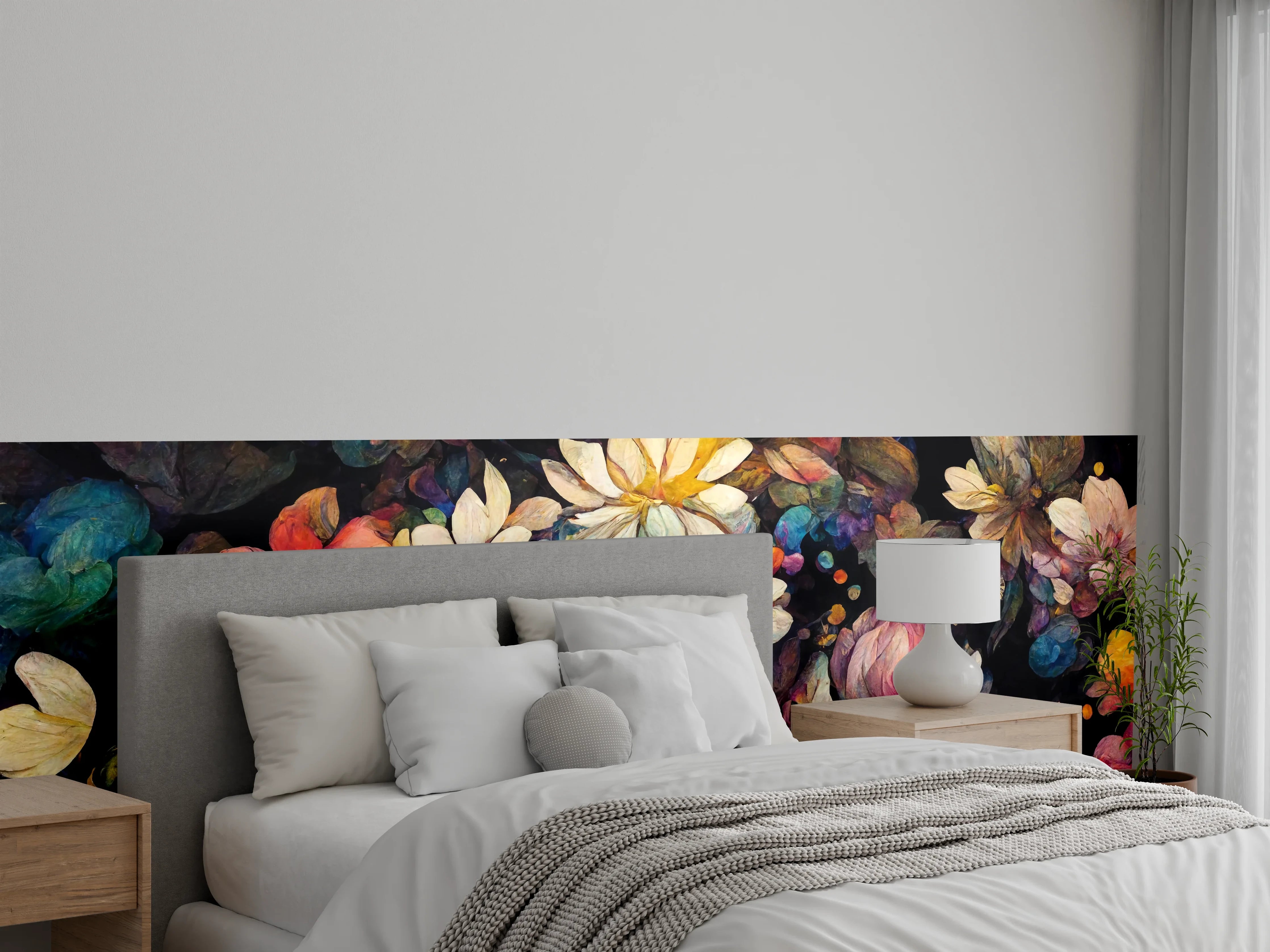 Wandverkleidung Schlafzimmer - Bunte Blütenpracht – florales Kunstwerk