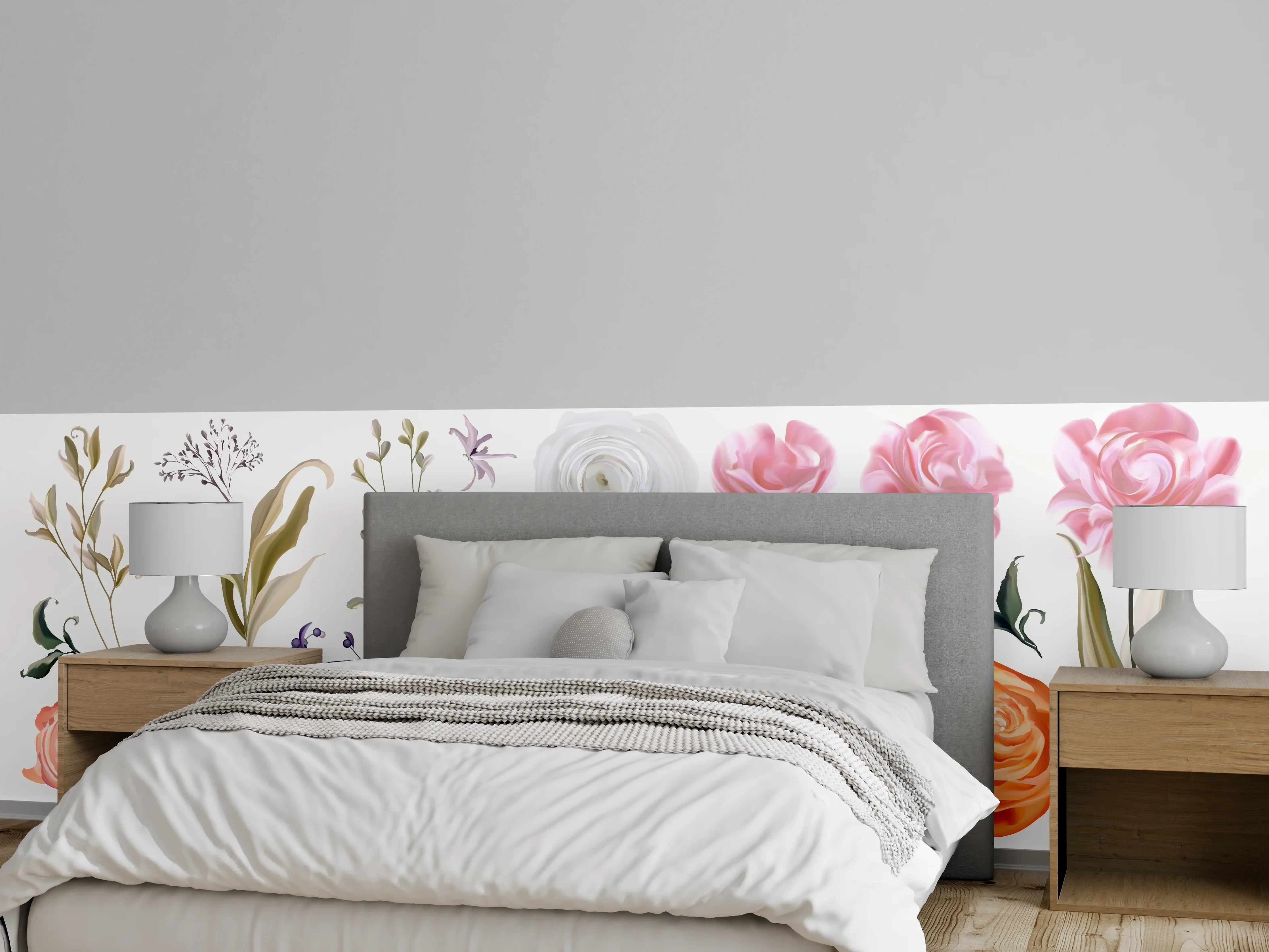 Wandverkleidung Schlafzimmer - Bunte Blumenillustrationen Set