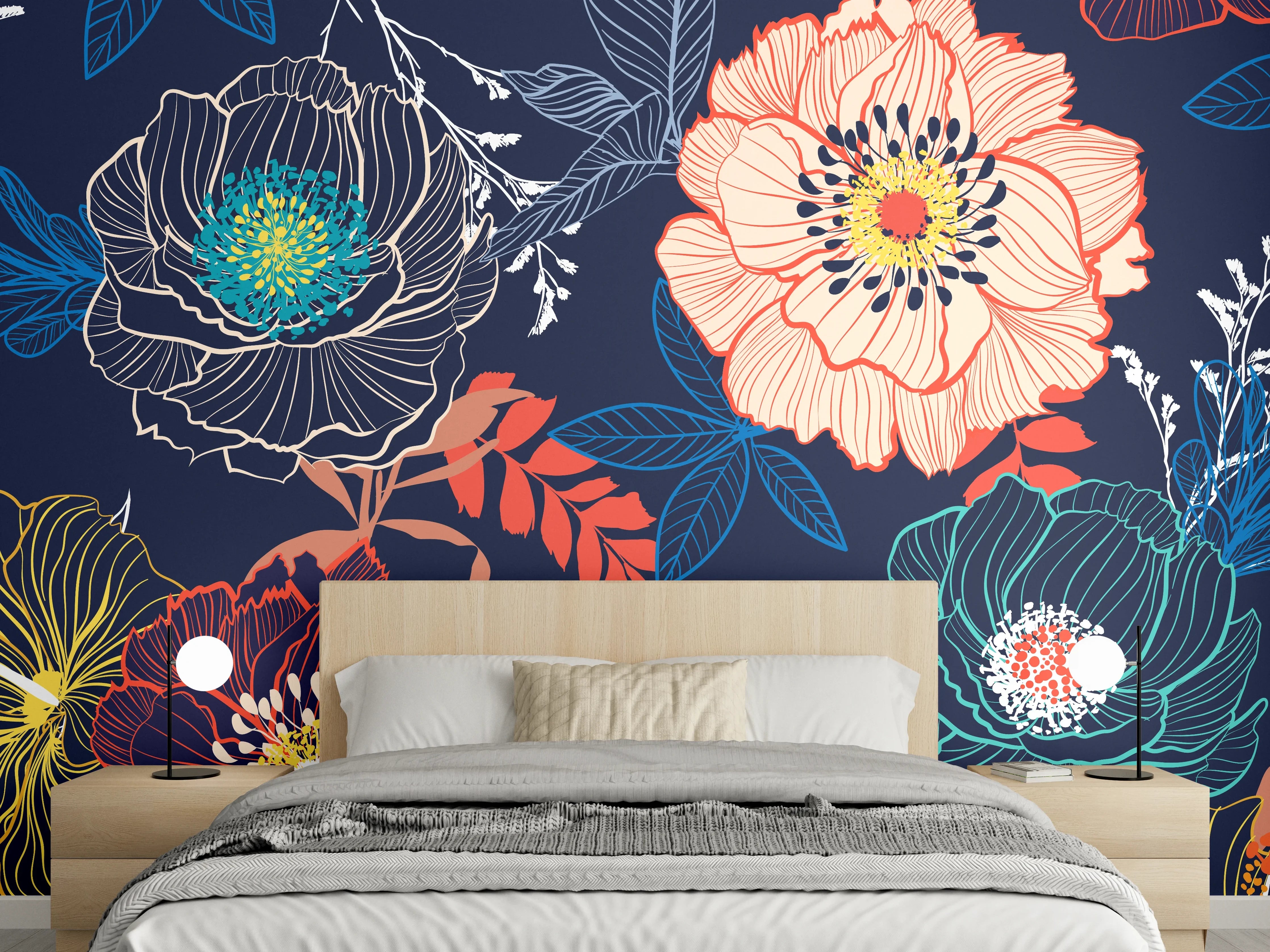 Wandverkleidung Schlafzimmer - Bunte Blumenkunst