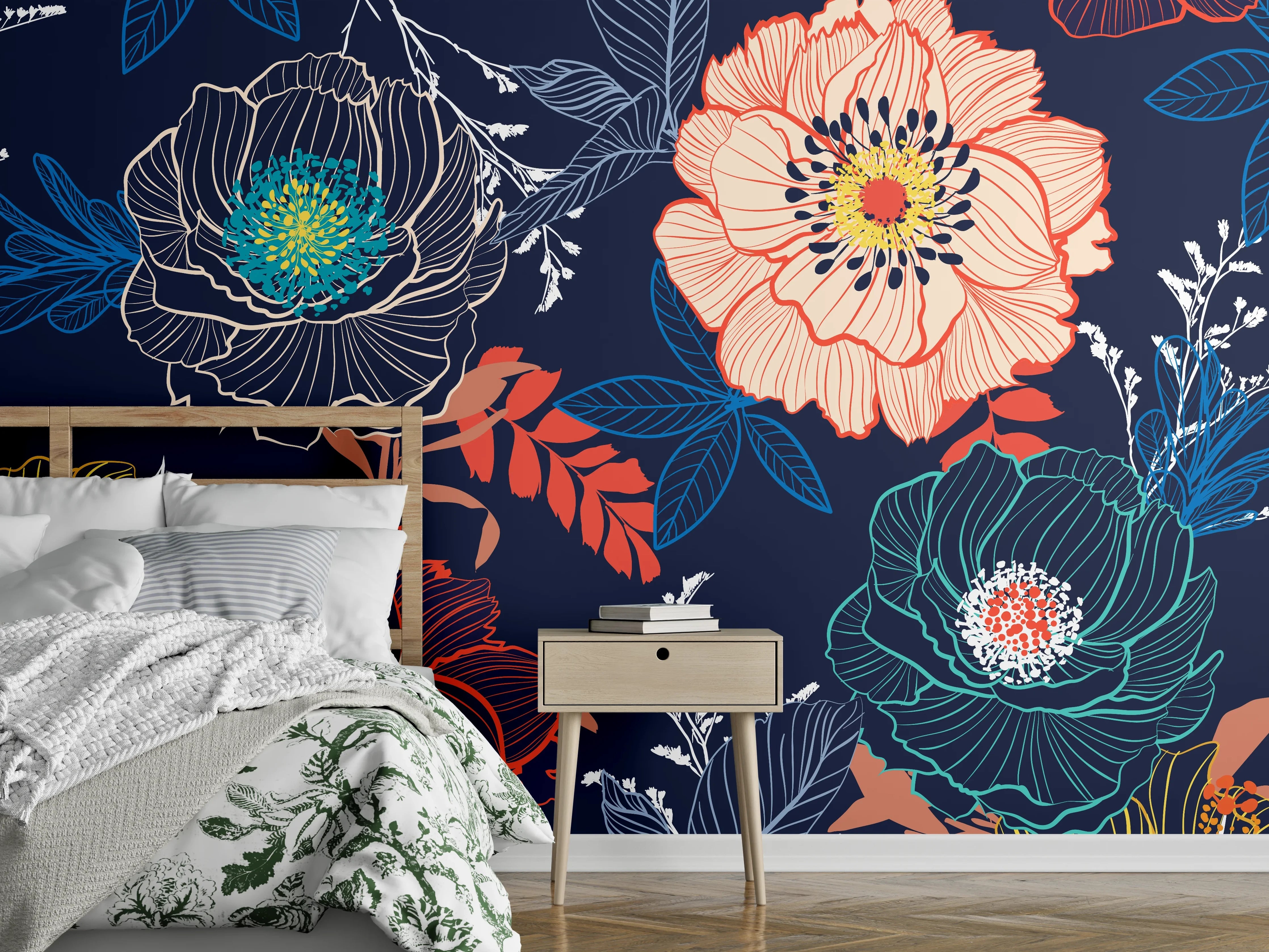 Wandverkleidung Schlafzimmer - Bunte Blumenkunst