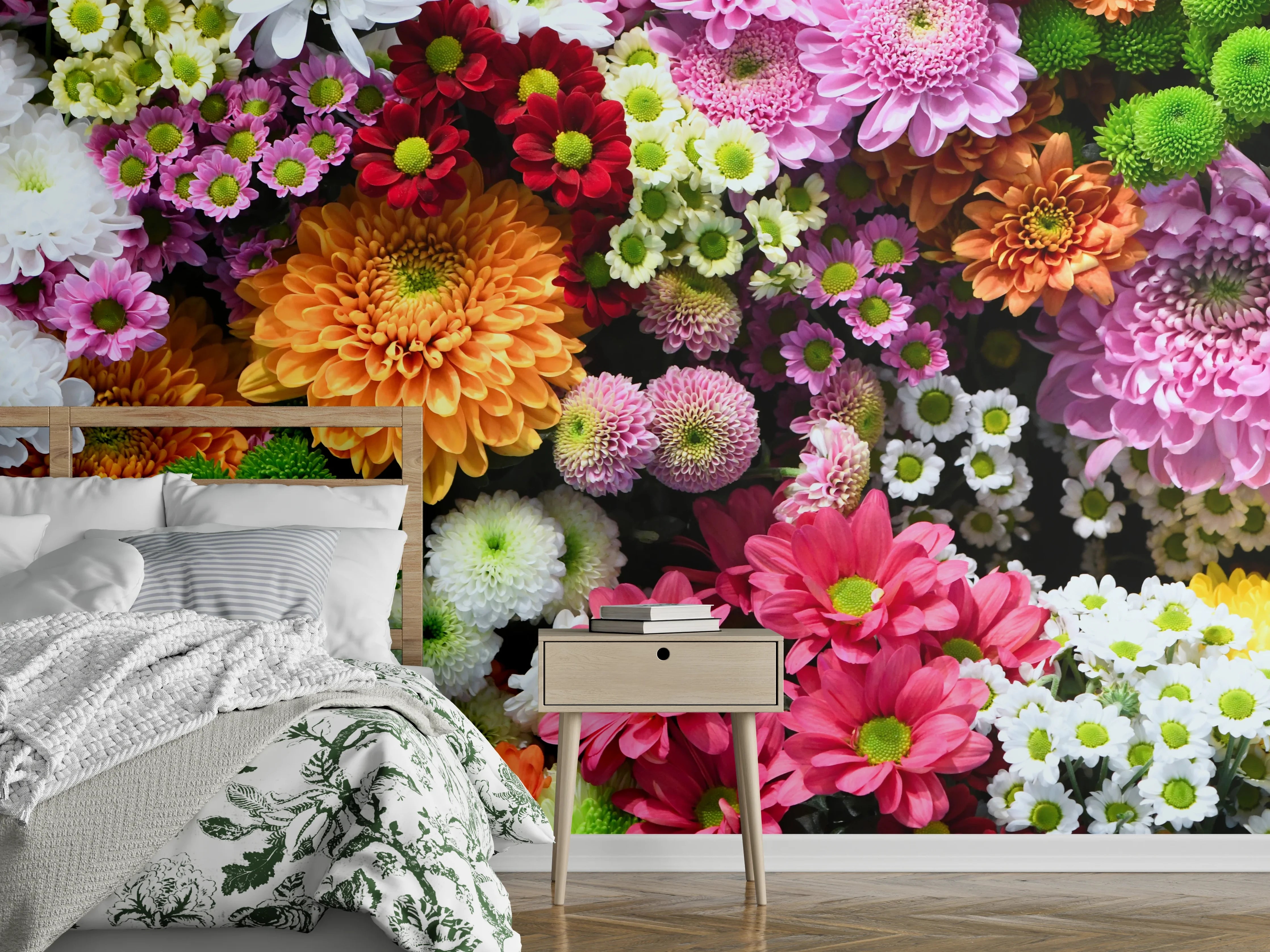 Wandverkleidung Schlafzimmer - Bunte Blumenvielfalt für die Wand