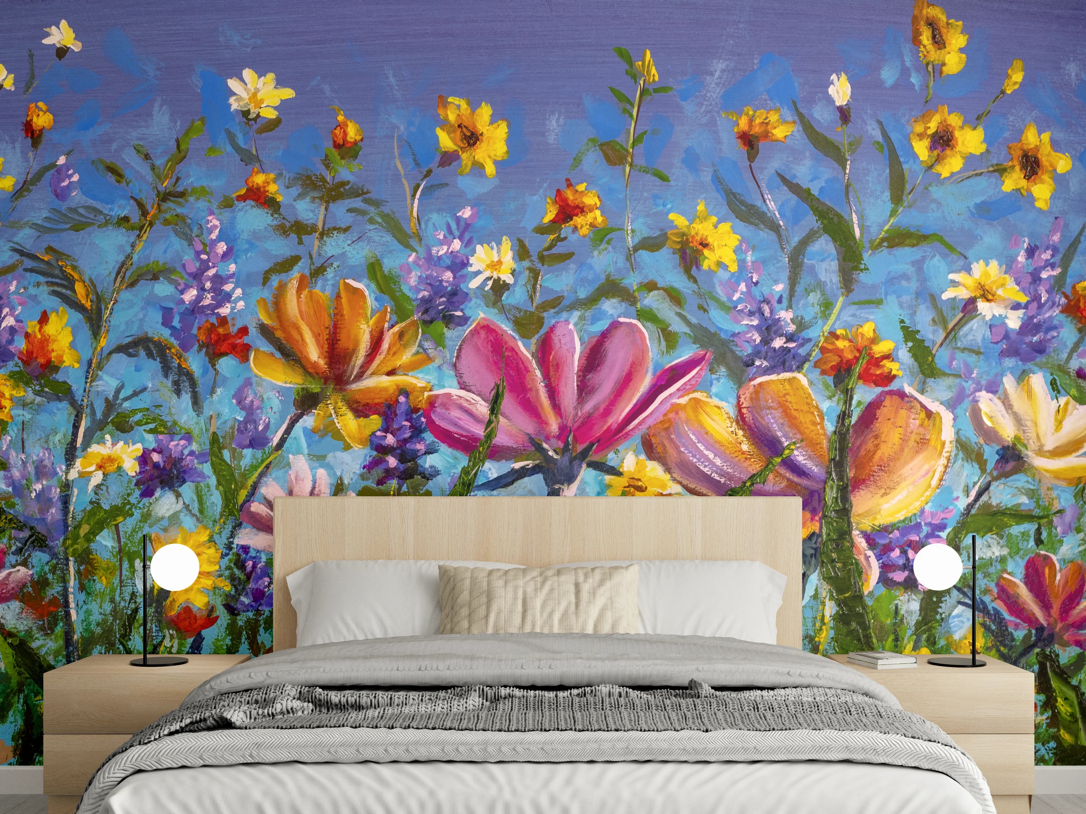 Wandverkleidung Schlafzimmer - Bunte Blumenwiese Malerei Poster