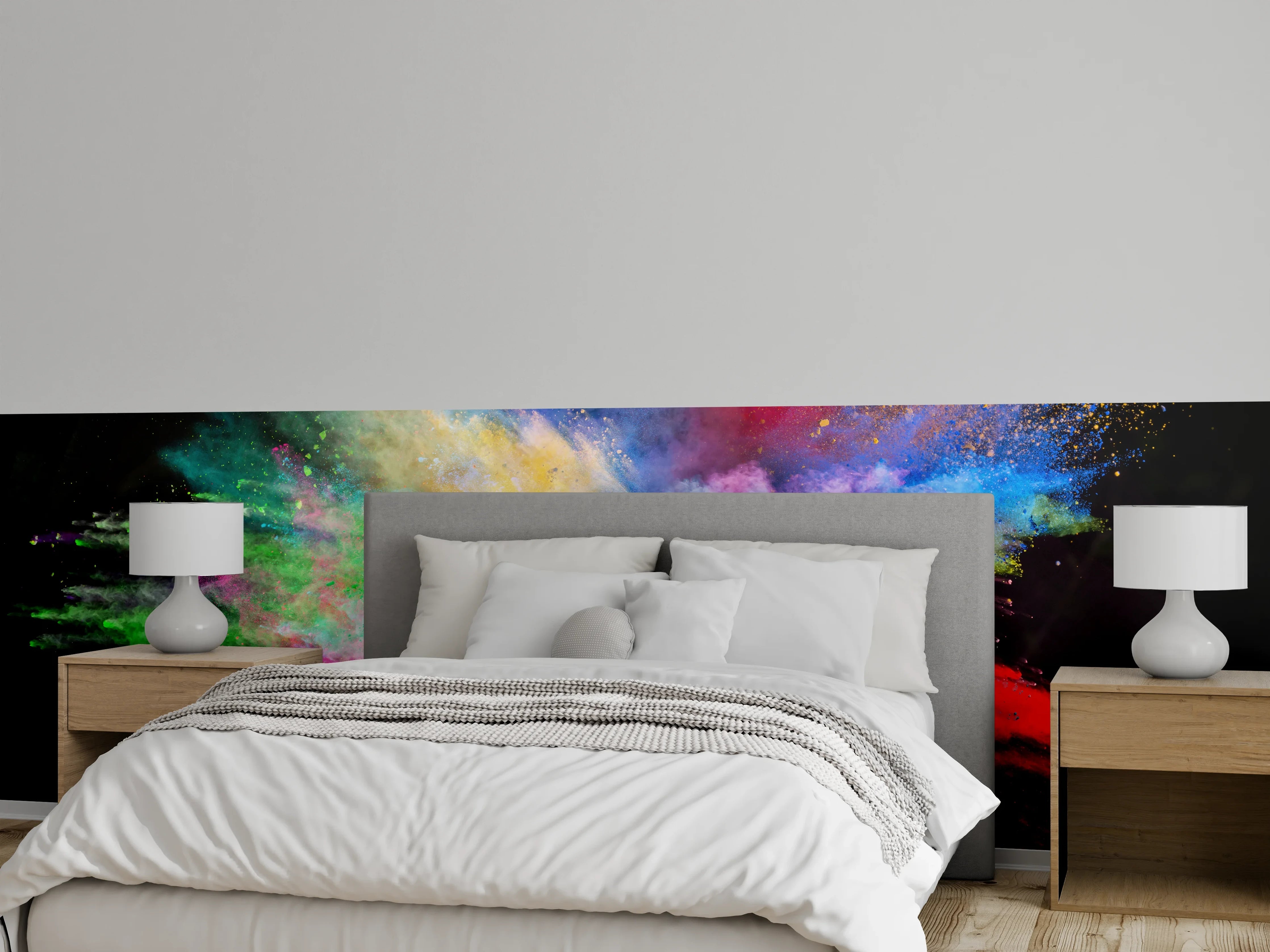 Wandverkleidung Schlafzimmer - Bunte Farbpulver Explosion Wandkunst