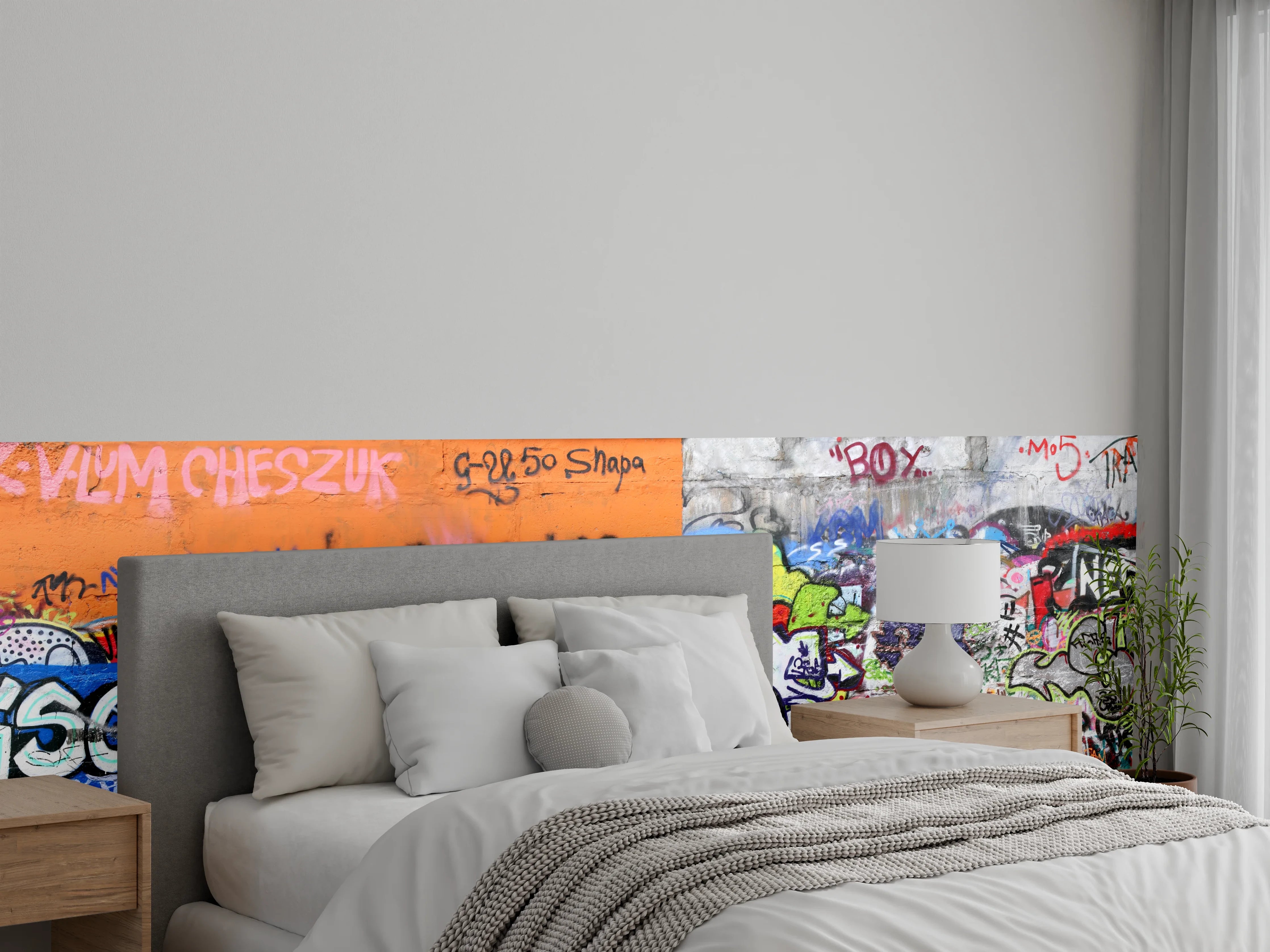 Wandverkleidung Schlafzimmer - Bunte Graffiti-Kunst Wand