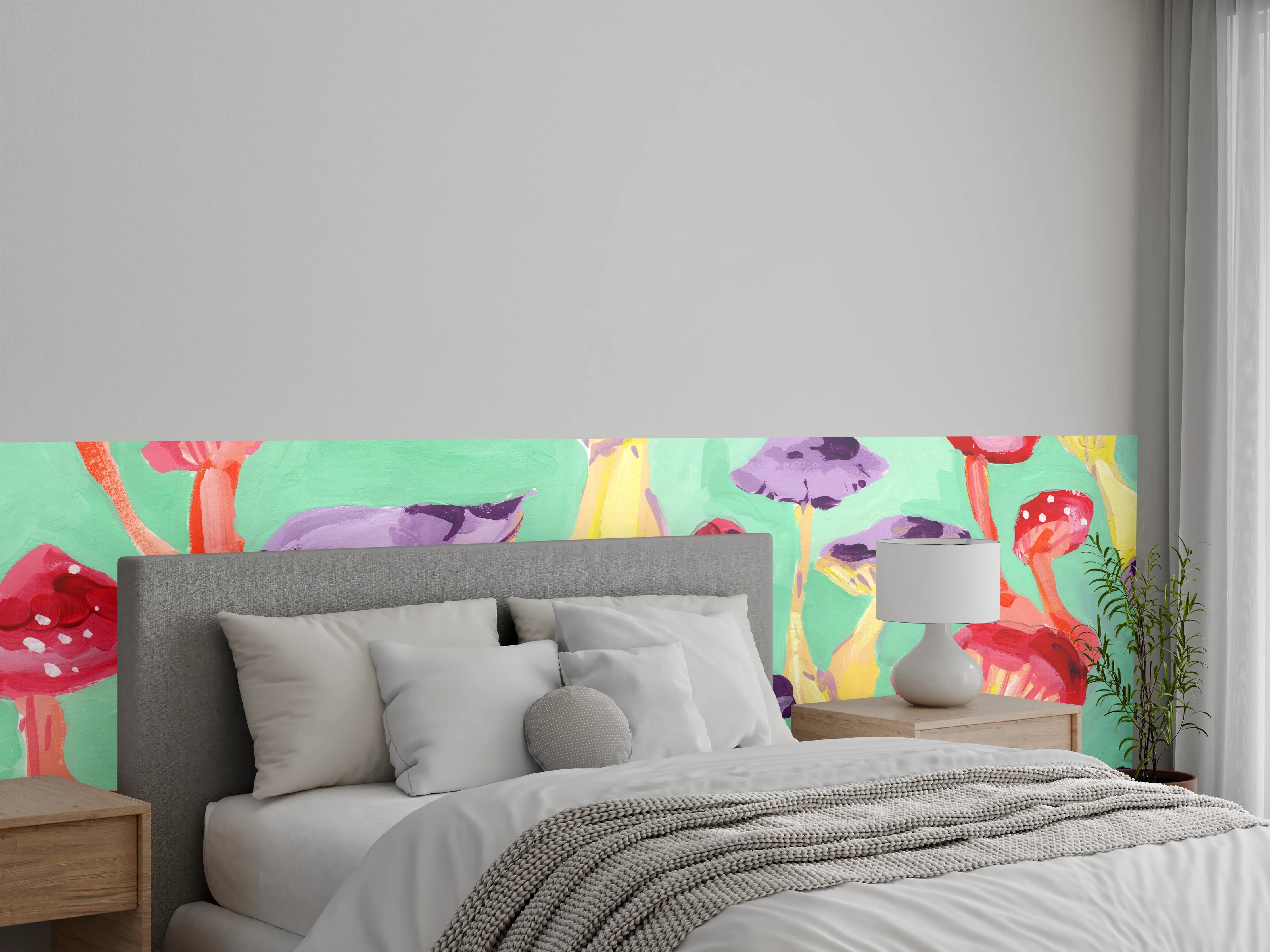 Wandverkleidung Schlafzimmer - Bunte Pilze Aquarell Illustration