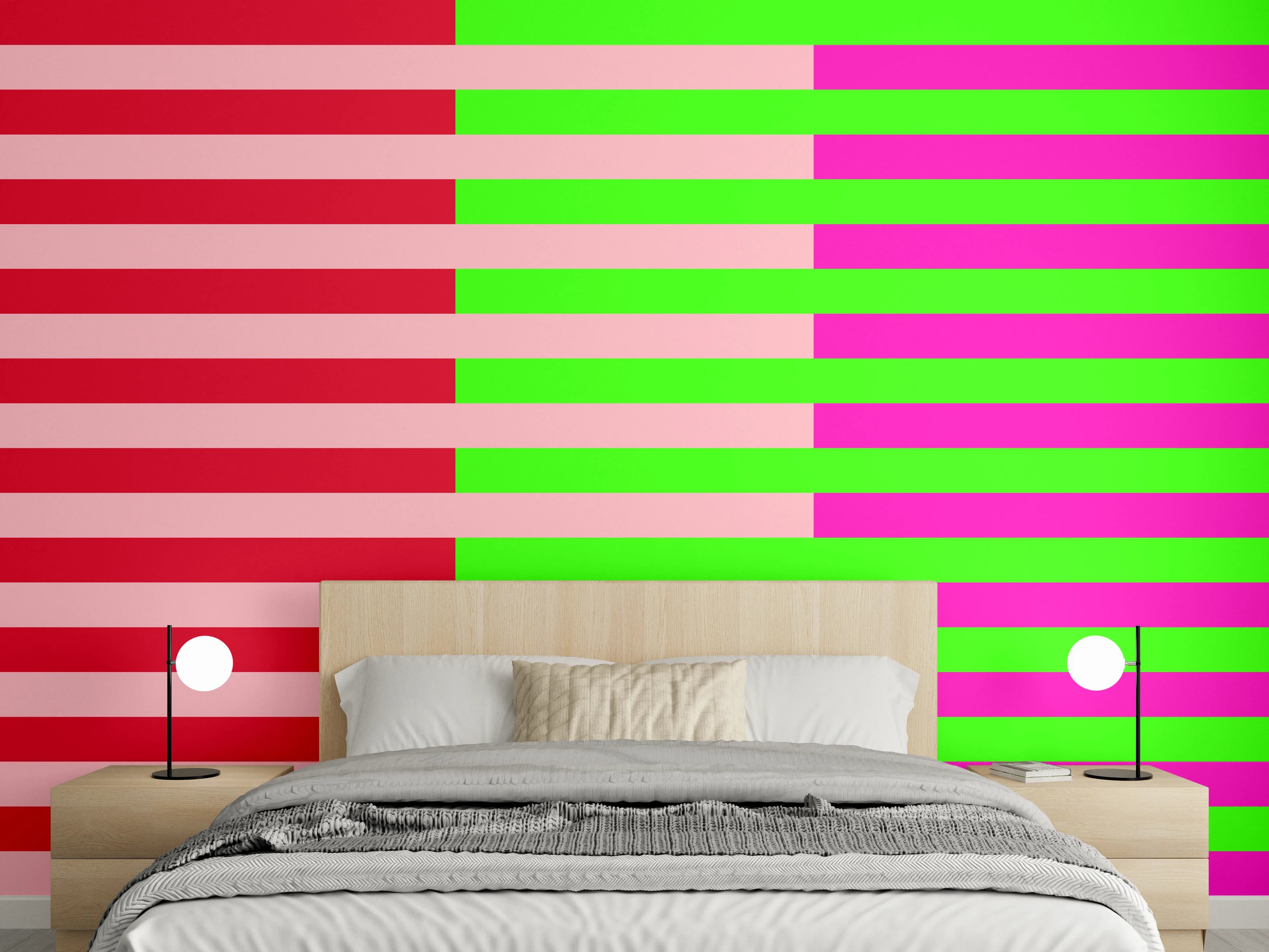 Wandverkleidung Schlafzimmer - Bunte Streifen-Optik modern abstrakt