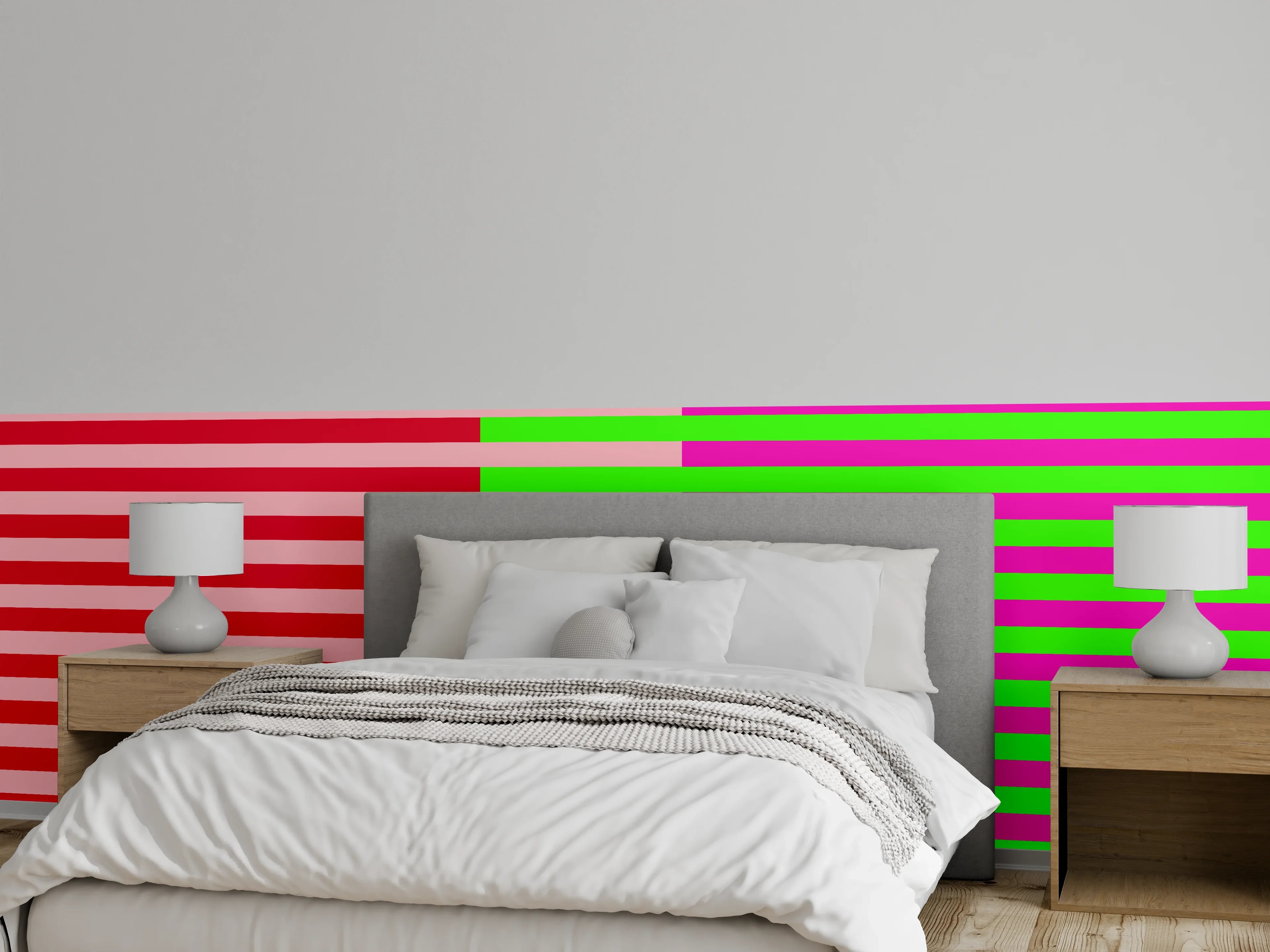 Wandverkleidung Schlafzimmer - Bunte Streifen-Optik modern abstrakt