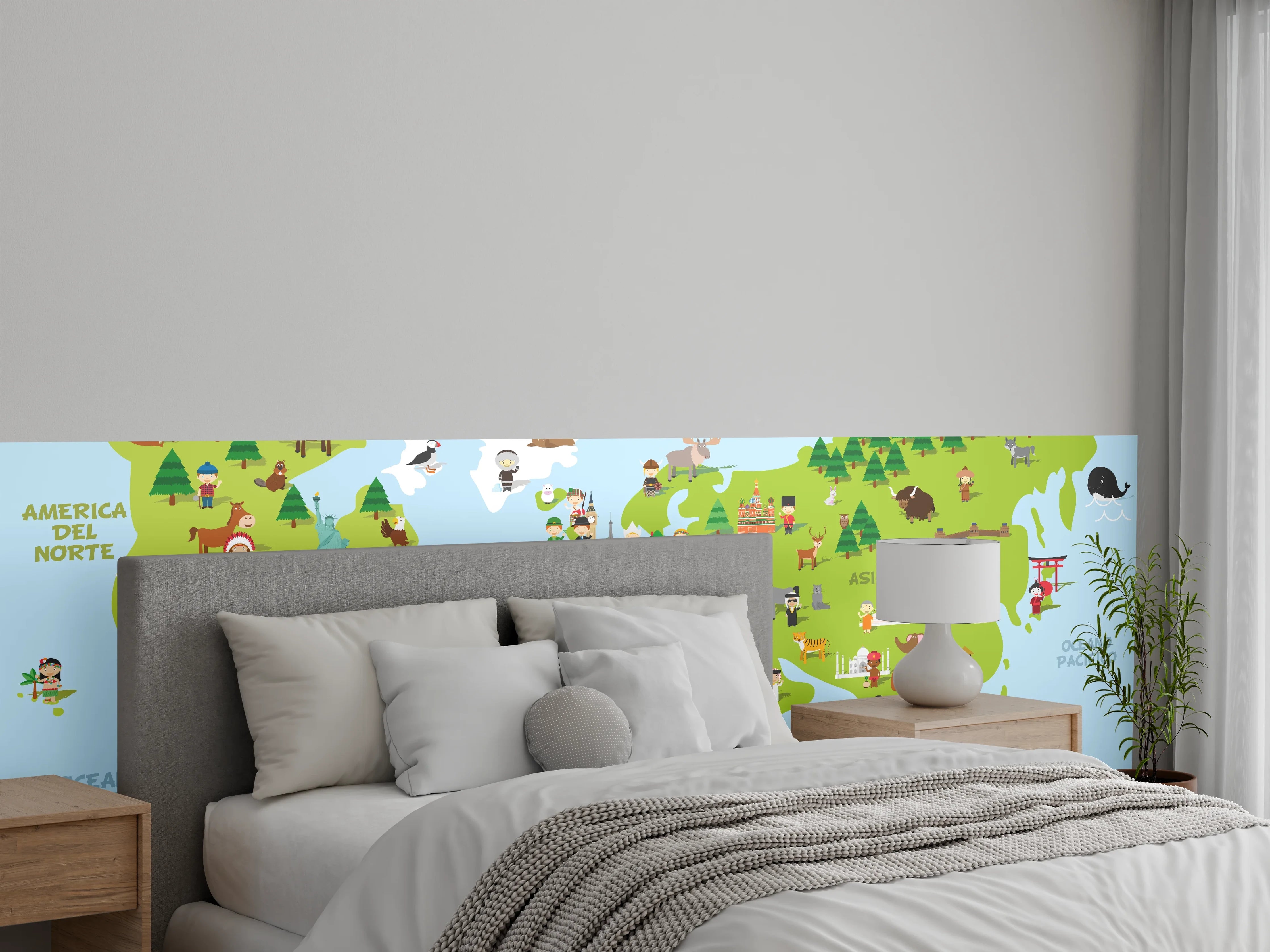 Wandverkleidung Schlafzimmer - Bunte Weltkarte Illustration