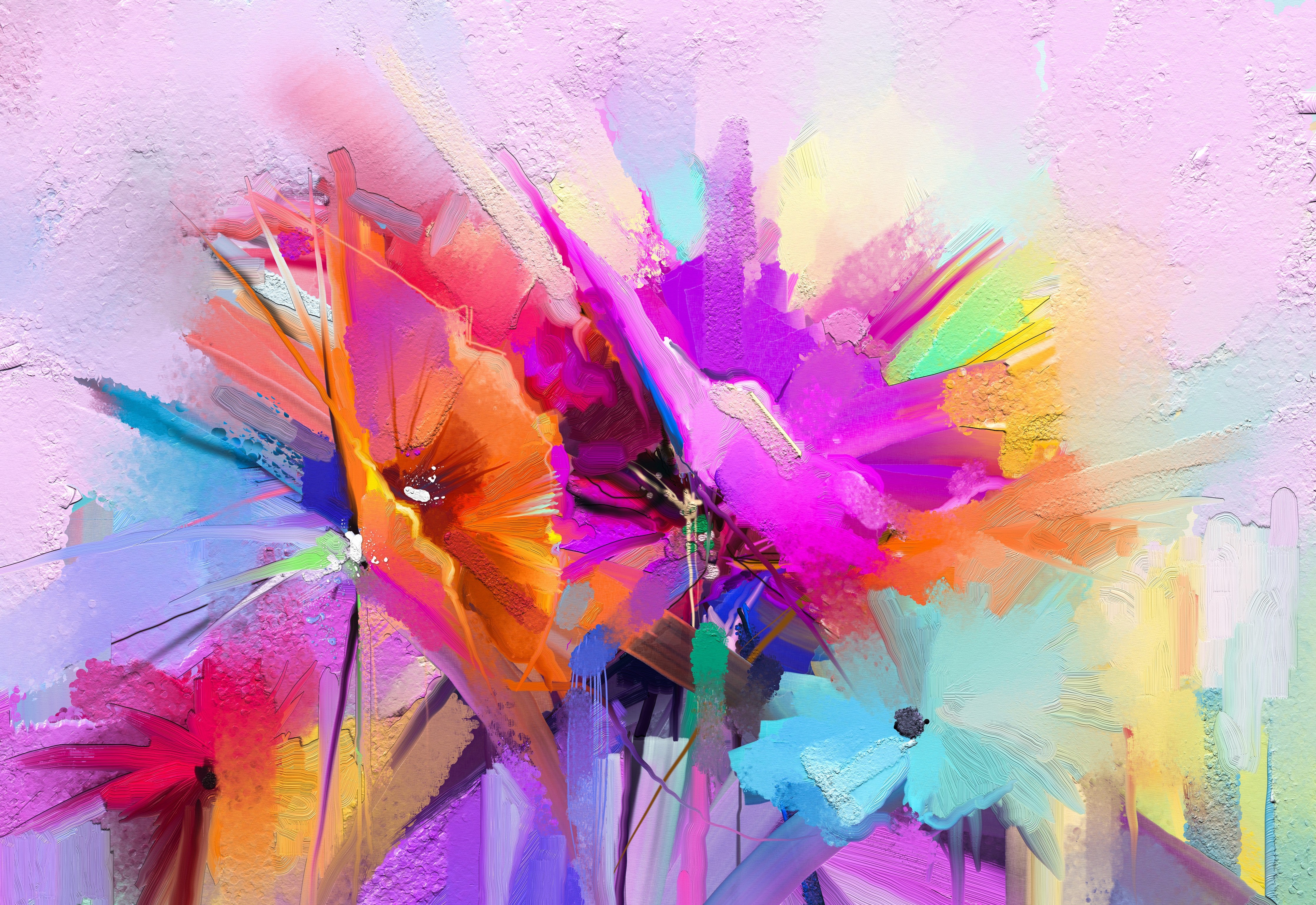 Wandverkleidung Schlafzimmer-Bunte abstrakte Blütenpracht Aquarell