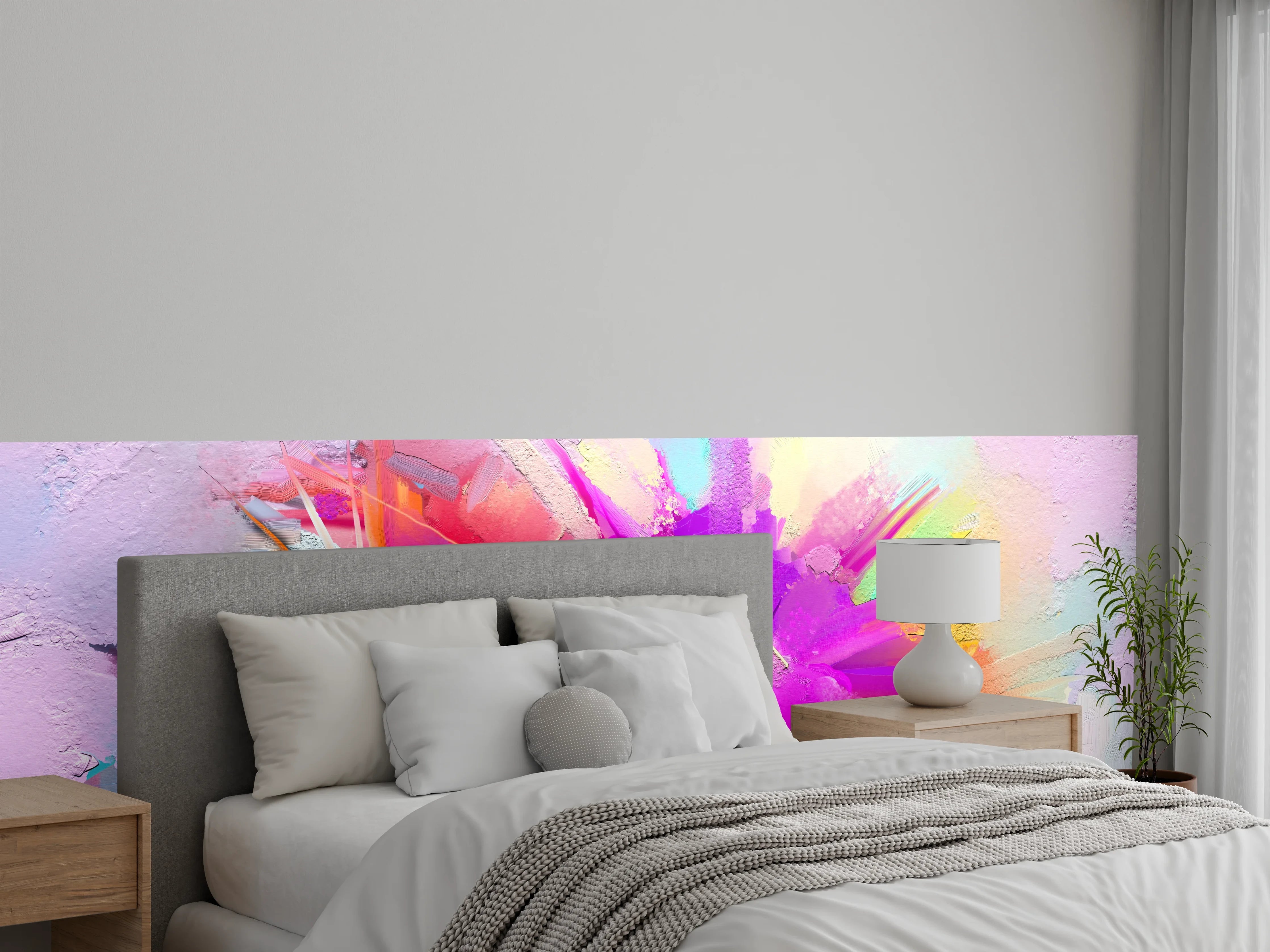 Wandverkleidung Schlafzimmer - Bunte abstrakte Blütenpracht Aquarell