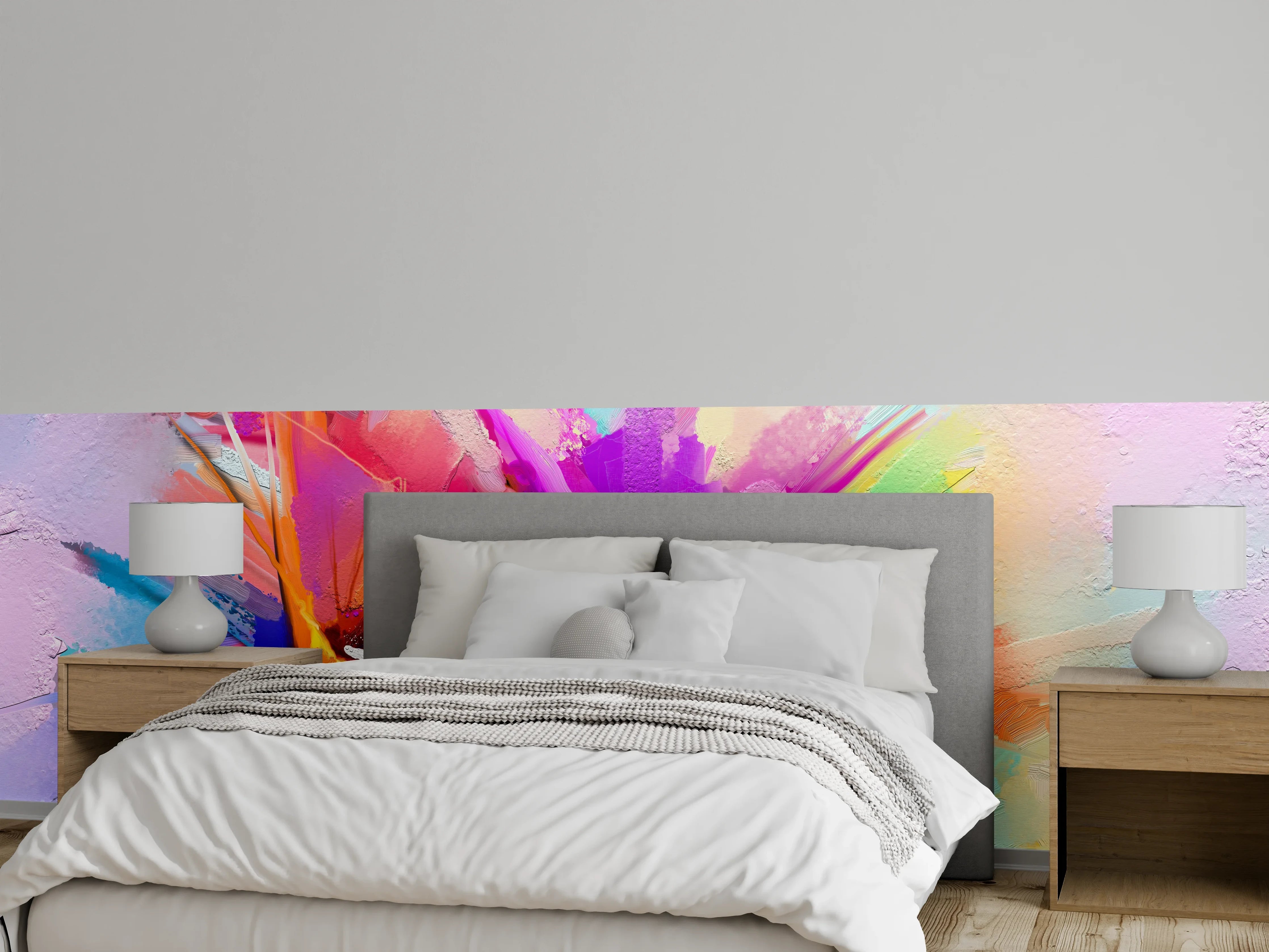 Wandverkleidung Schlafzimmer - Bunte abstrakte Blütenpracht Aquarell