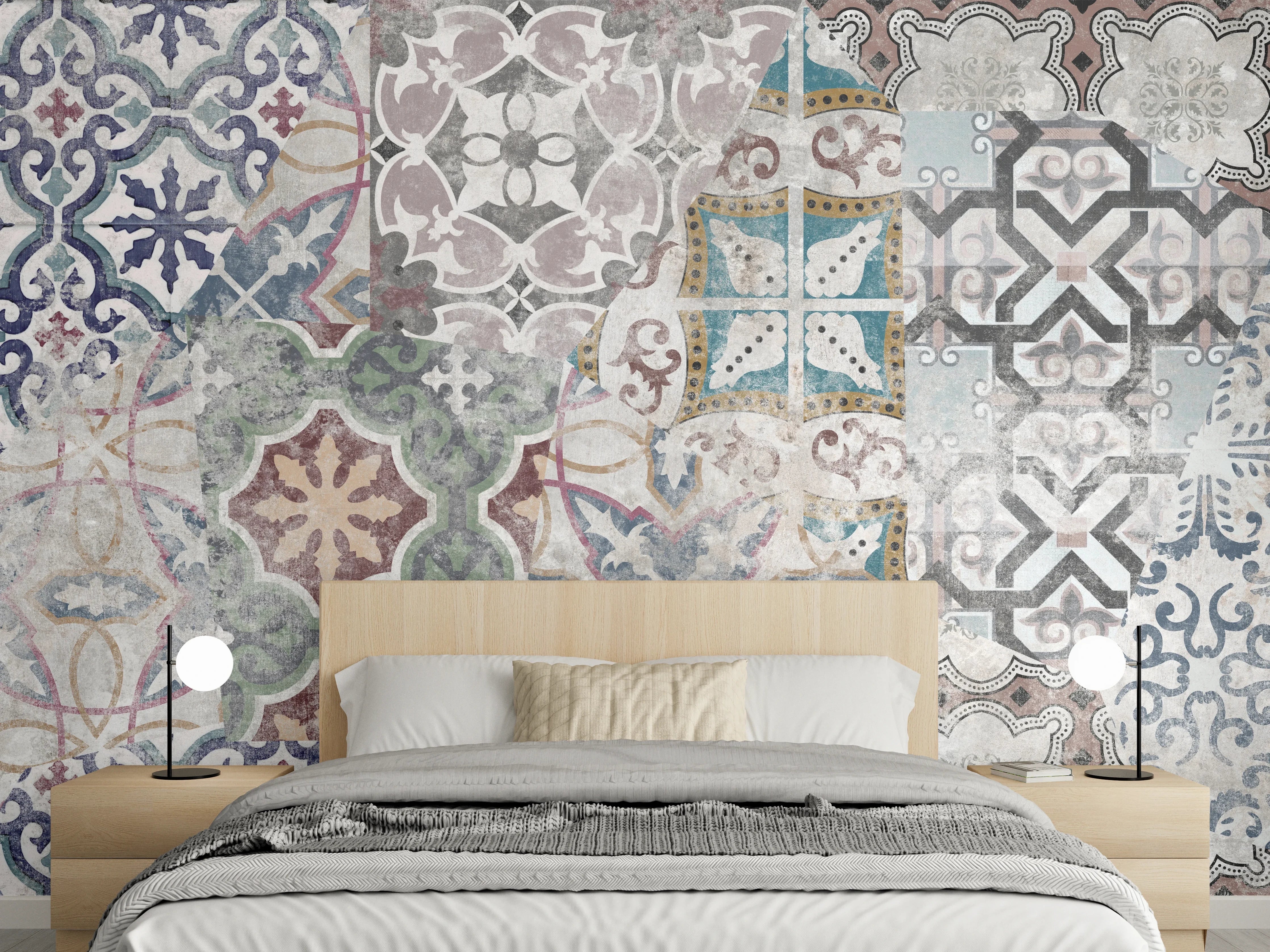 Wandverkleidung Schlafzimmer - Bunte alte Retro-Wand Fliesen