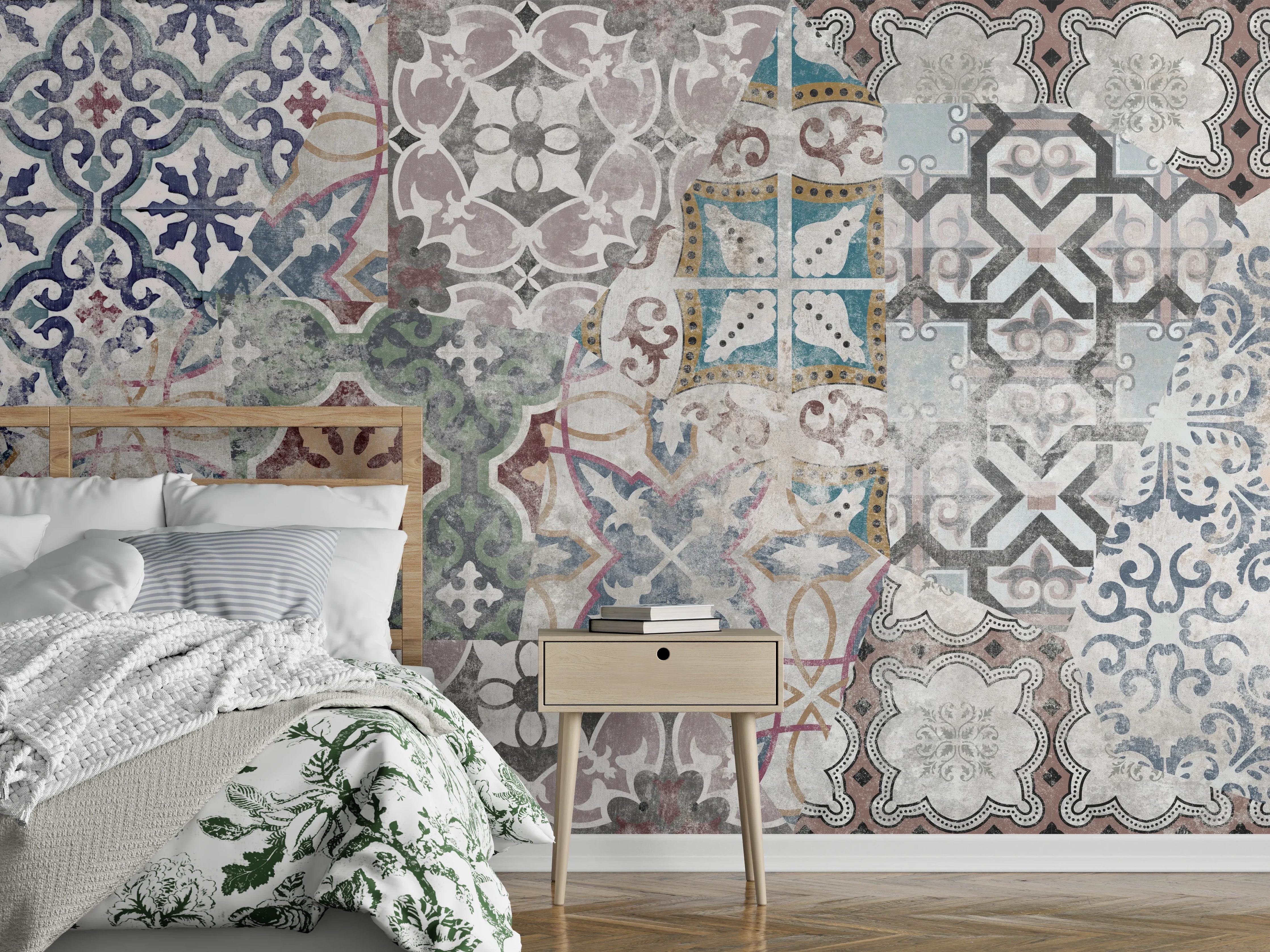 Wandverkleidung Schlafzimmer - Bunte alte Retro-Wand Fliesen