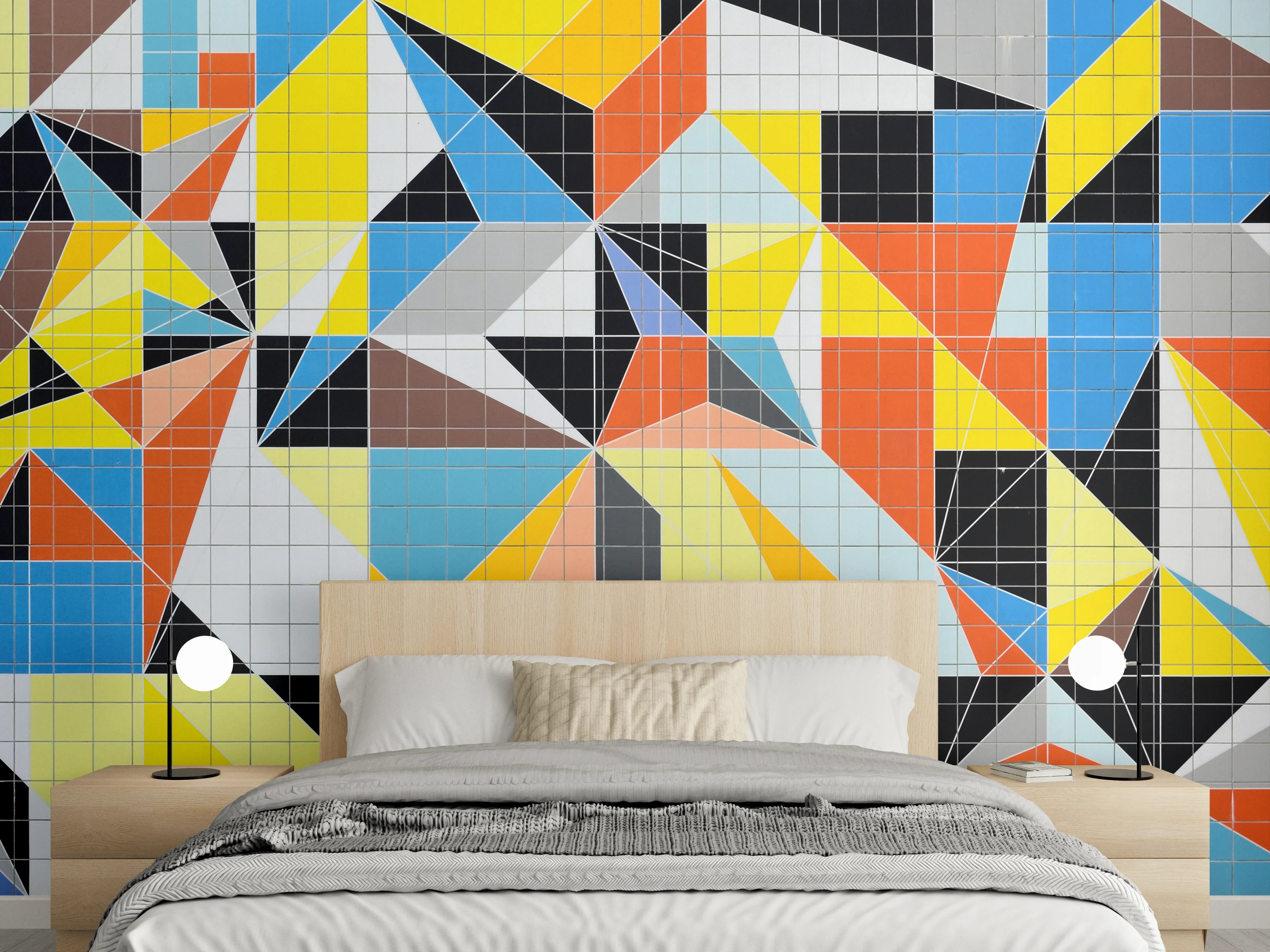 Wandverkleidung Schlafzimmer - Bunte geometrische Struktur im modernem Stil