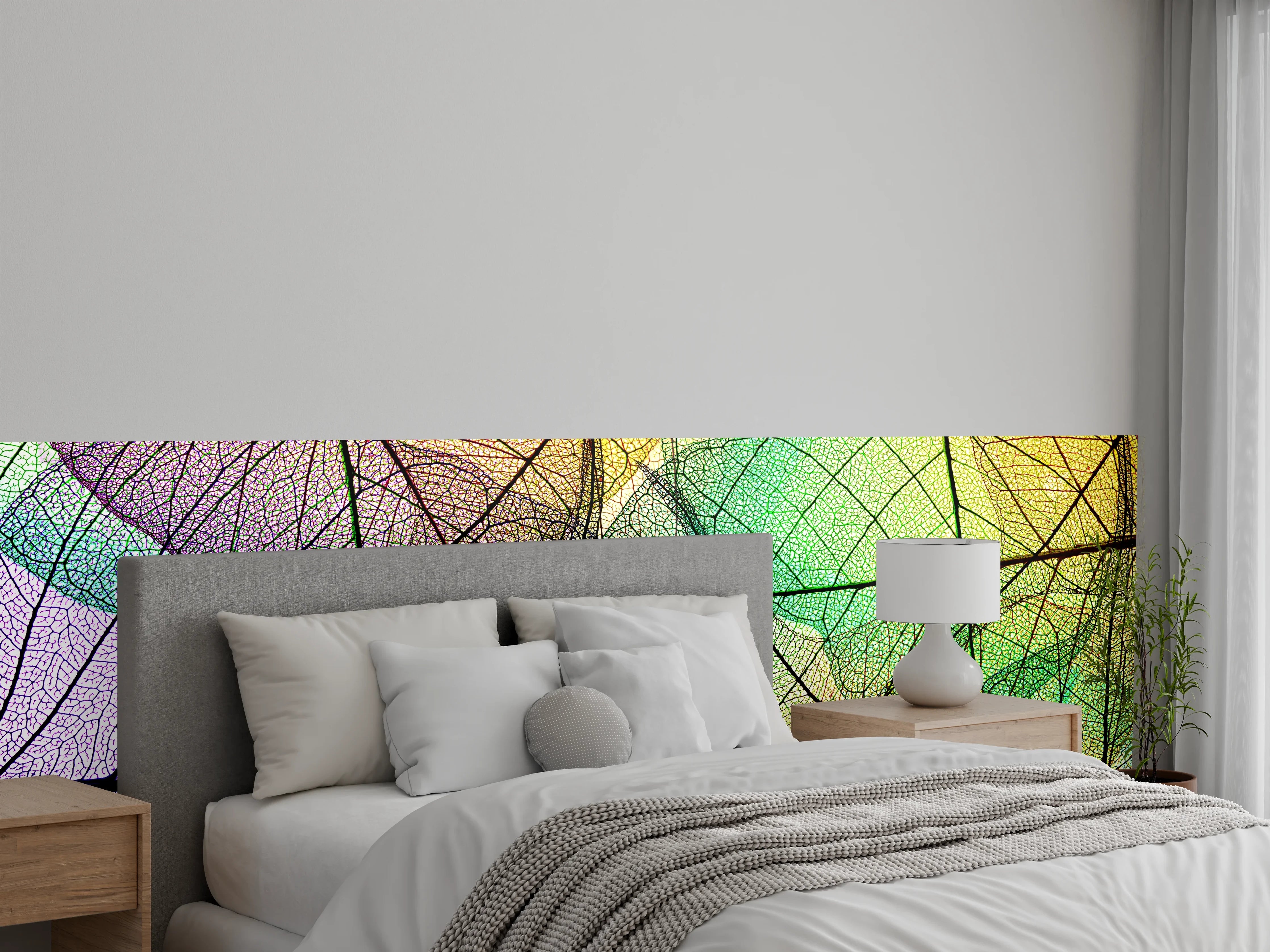 Wandverkleidung Schlafzimmer - Bunte, filigrane Blätterstruktur